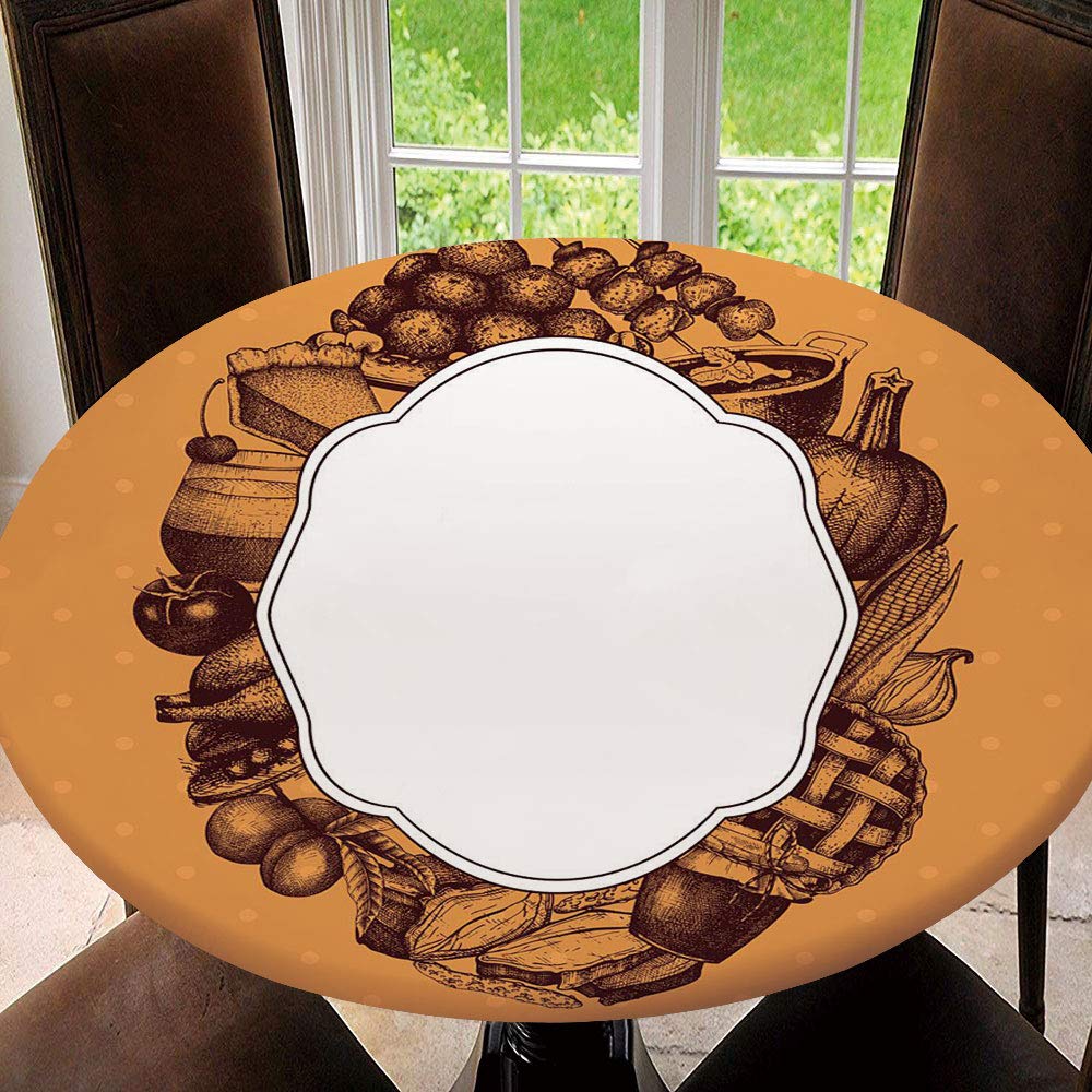 Round Elastic Edge Tablecloth - Thanksgiving Day Menu Design - 35