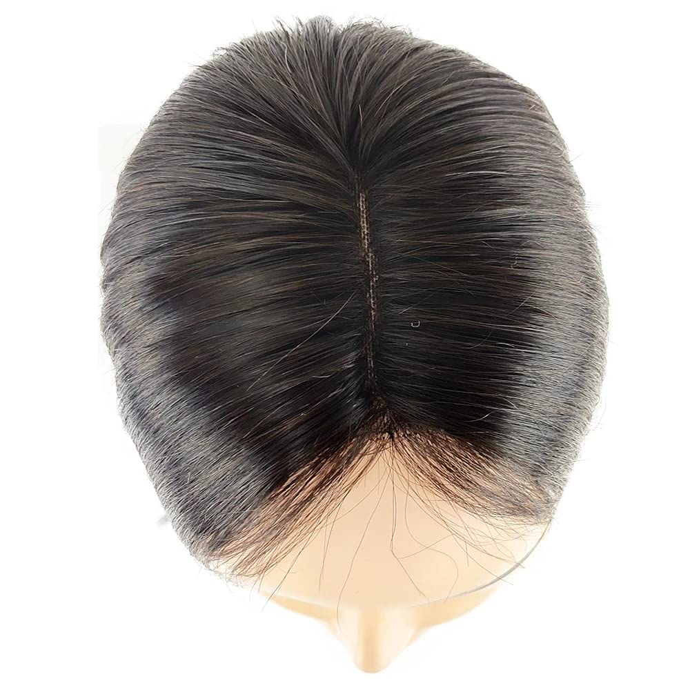 8x12 CM Real Human Hair Topper for Women - Handmade Mono Base Toupee with 3 Clips, Natural Hairline (Natural Black, 10 inches) - Perfect for Thinning Hair, Hair Loss, and Daily Styling