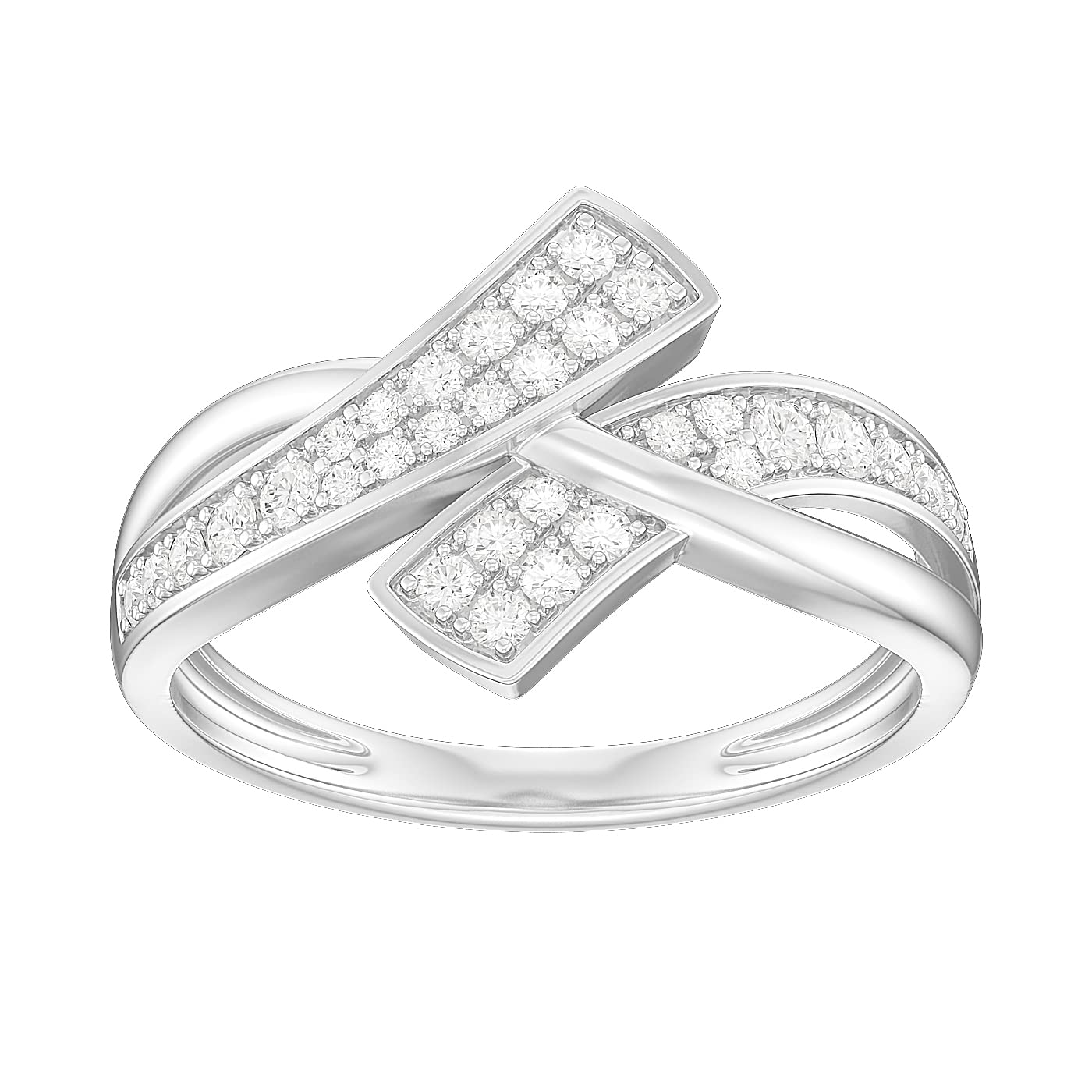 PRSTANI 14K White Gold Criss-Cross Split Shank Promise Ring - Simulated Diamond or Genuine Moissanite Wedding Band for Women, Romantic Anniversary & Engagement Jewelry Gift - Perfect for Proposals, Vow Renewals & Special Occasions
