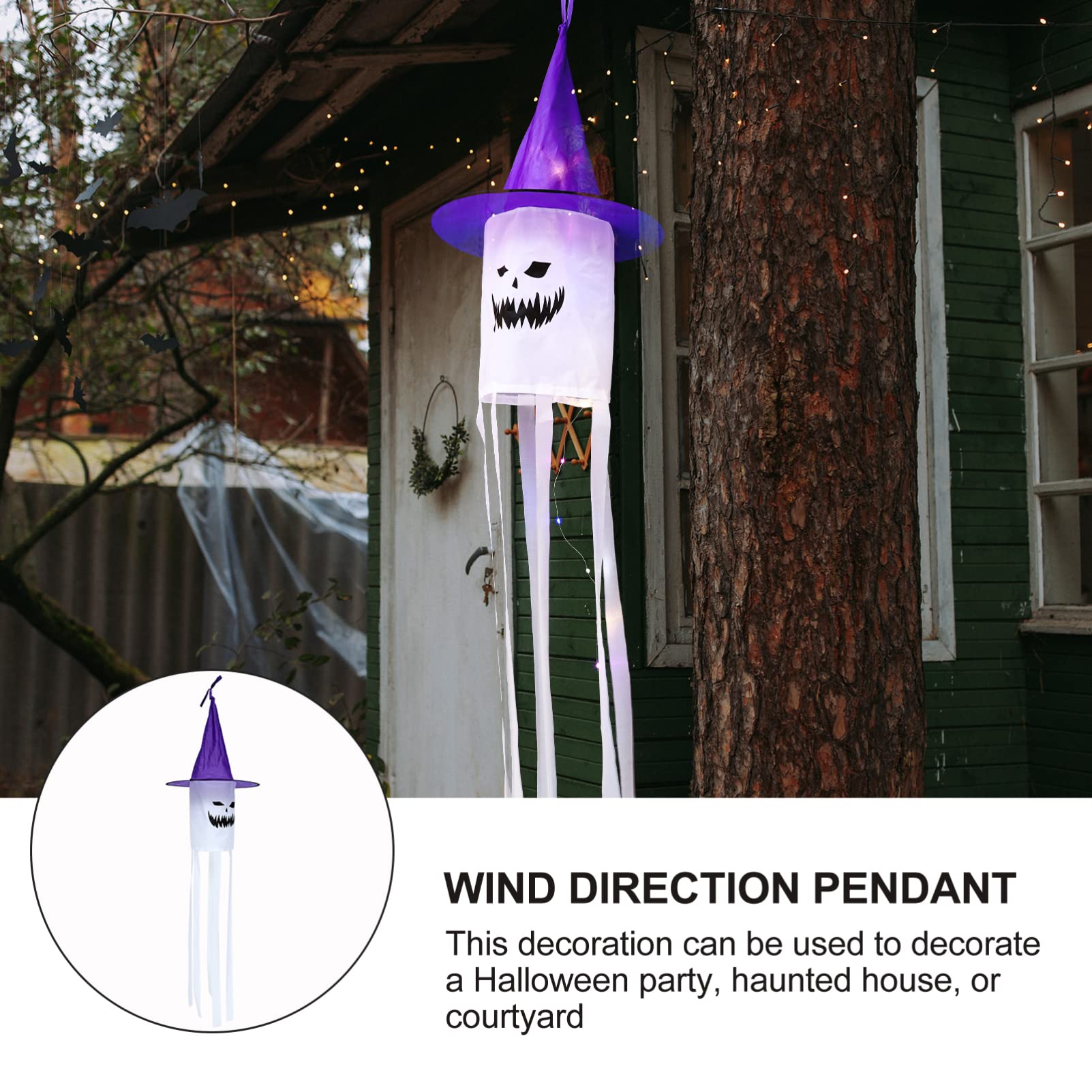 BESPORTBLE 5-Pack Halloween Glow-in-the-Dark Windsock Decorations - LED Hair Dryer Pendants for Outdoor Halloween Party Decor, Yard Play & Costume Accessories (Purple Hanging Ornaments)