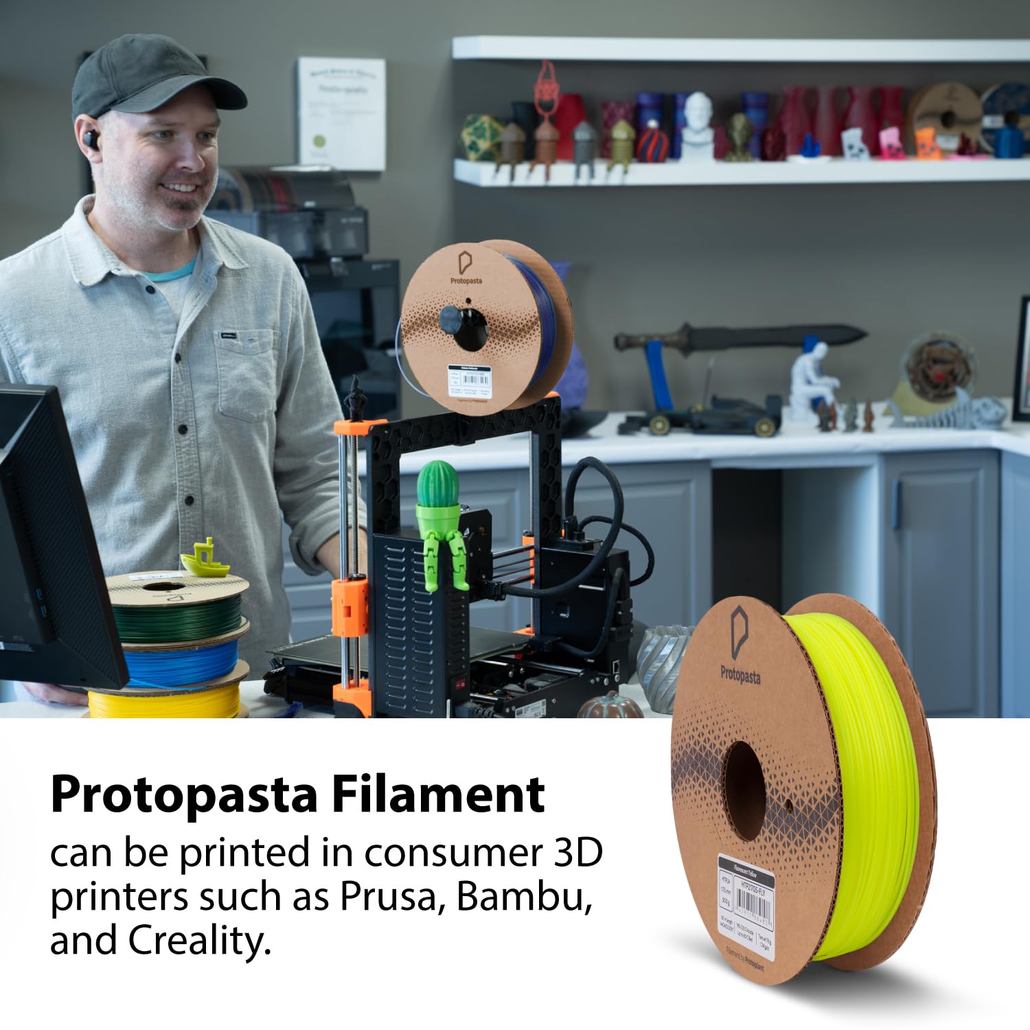 Protopasta 3D Printer Filament - Premium 1.75mm PLA Filament Spool (500g) | Fluorescent Yellow HT PLA for High-Temperature Printing | Perfect for DIY Projects, Cosplay Props & Creative Models