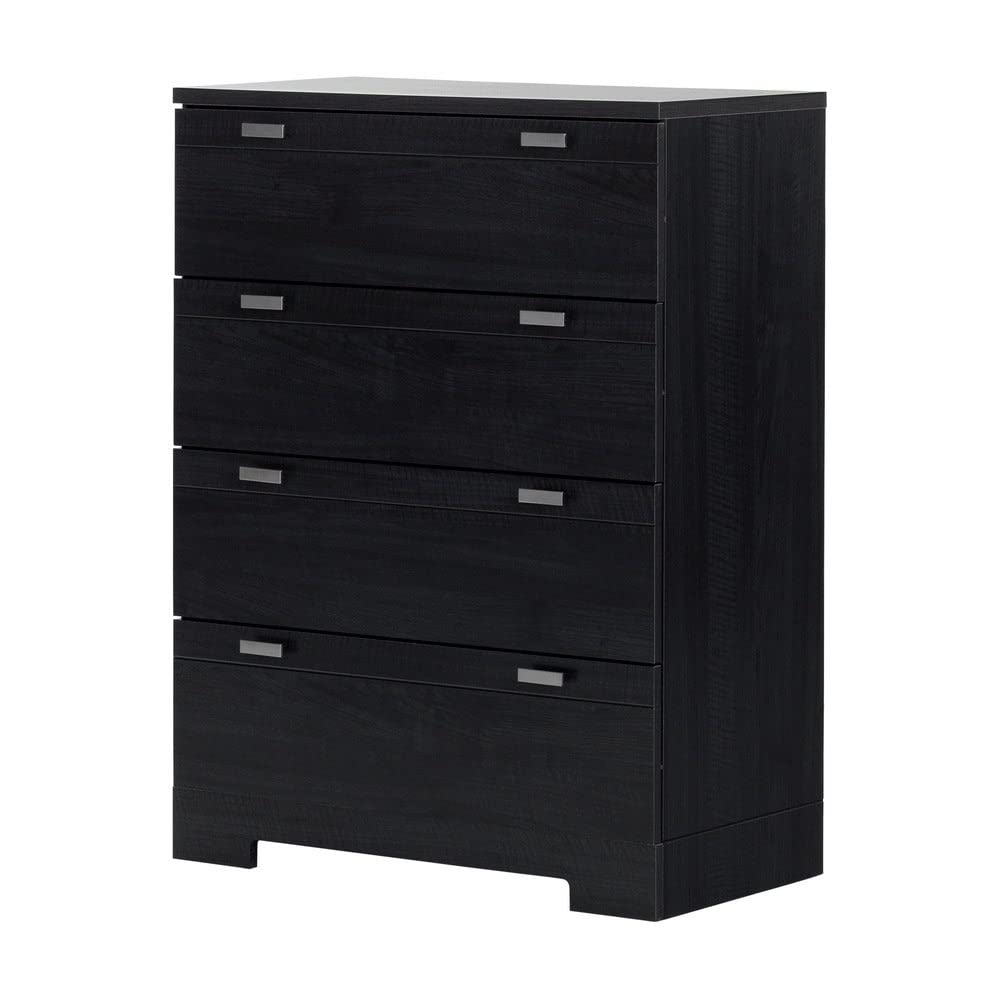 South Shore Reevo 4-Drawer Chest in Black Oak - Modern Bedroom Dresser with Soft-Closing Drawers for Clothes Storage | Perfect for Master Bedroom, Guest Room or Nursery Organization