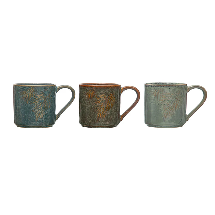 Embossed Pine Mug Set - Rustic Wooden Coffee Cups for Camping, Picnics & Home Decor - Handcrafted 16oz Mugs with Nature-Inspired Designs