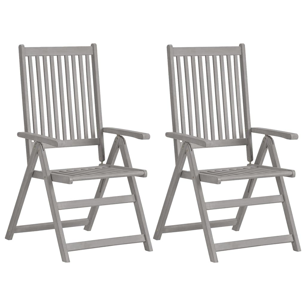 2-Piece Gray Solid Acacia Wood Patio Reclining Chairs Set - Weather-Resistant Outdoor Furniture for Garden, Deck, Balcony, Backyard & Poolside Relaxation