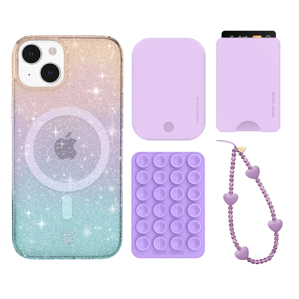Ombre Stardust iPhone Wallet Case with Card Holder - Slim Protective Phone Cover for iPhone 13/14/15 Pro Max - Perfect for Everyday Use, Travel & Shopping