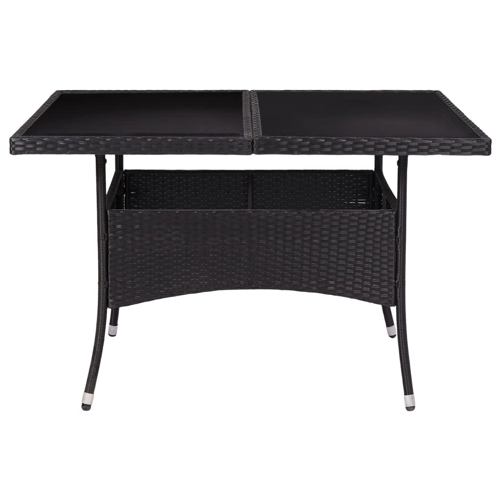 vidaXL Black PE Rattan Patio Dining Table with Storage - Outdoor Garden Furniture for Front Porch, Deck, Lawn & Backyard | Perfect for Dining, Entertaining & Relaxing