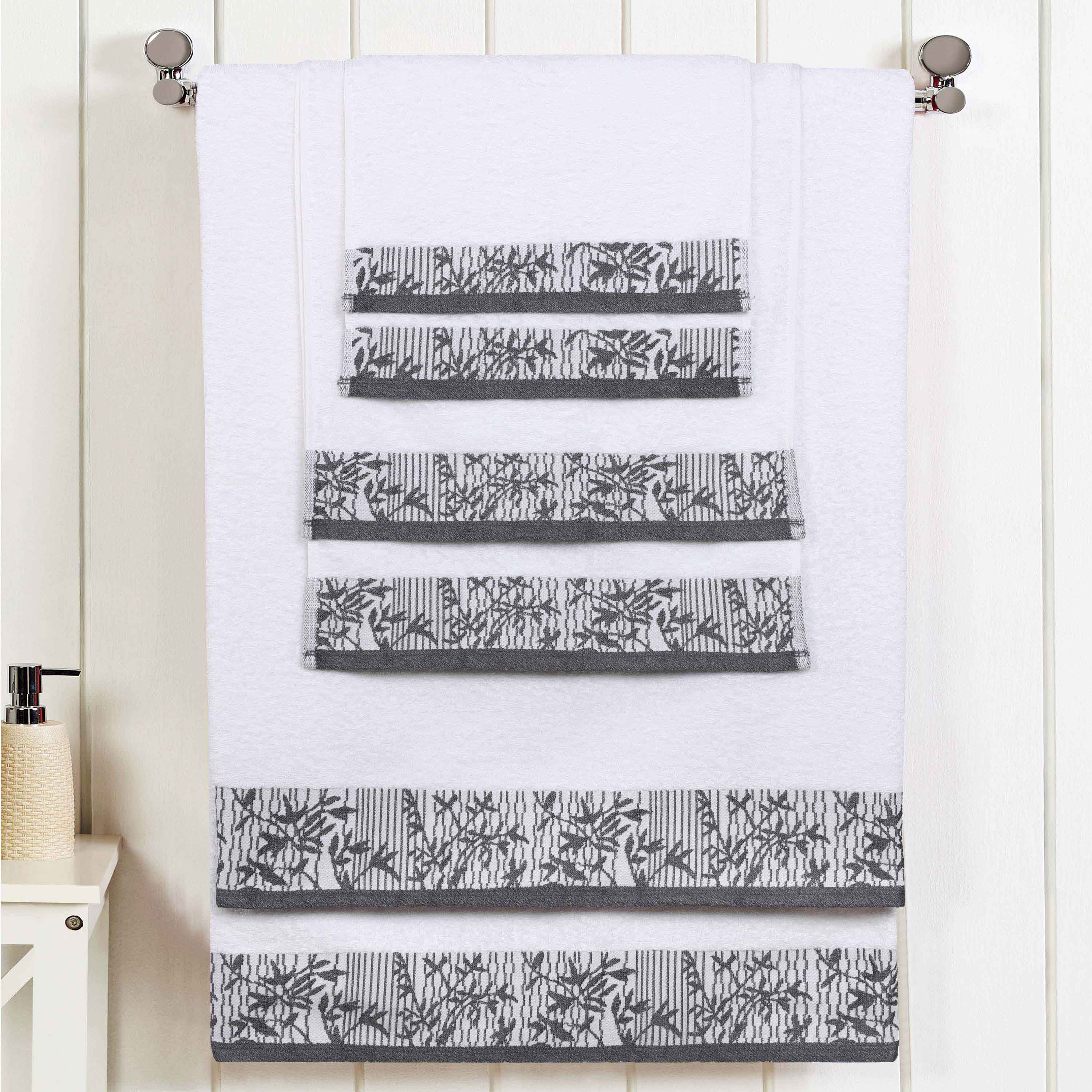 Wisteria Cotton Floral Embroidered Jacquard Border 6-Piece Bath Towel Set - Soft & Absorbent for Spa, Bathroom & Guest Use