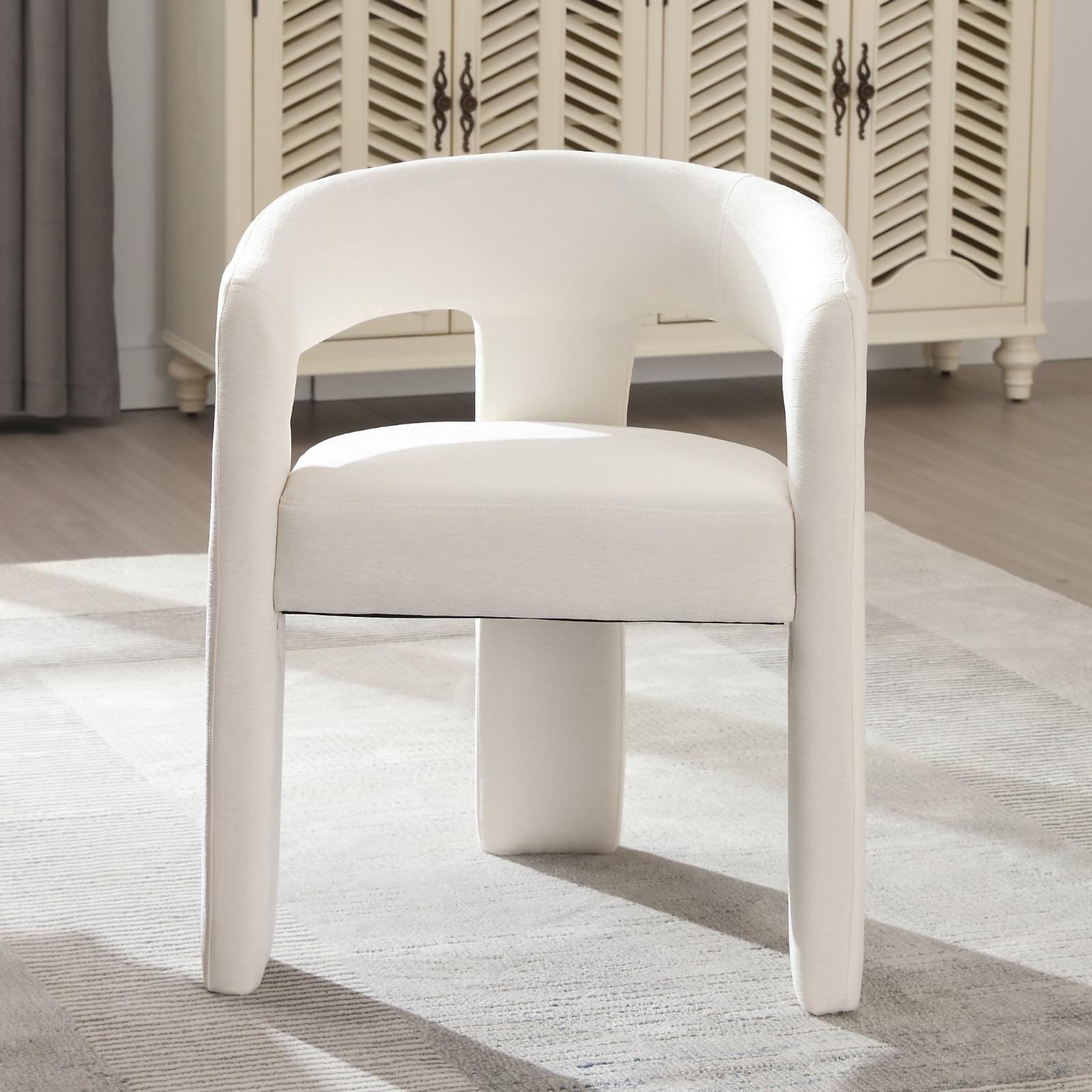 Modern Chenille Barrel Dining Chair - Upholstered Fabric Armchair with Comfortable Cushion for Dining Room, Kitchen, Living Room & Reception - Beige Accent Side Chair (1 PC) - Perfect for Home Decor, Restaurant Seating & Office Waiting Areas