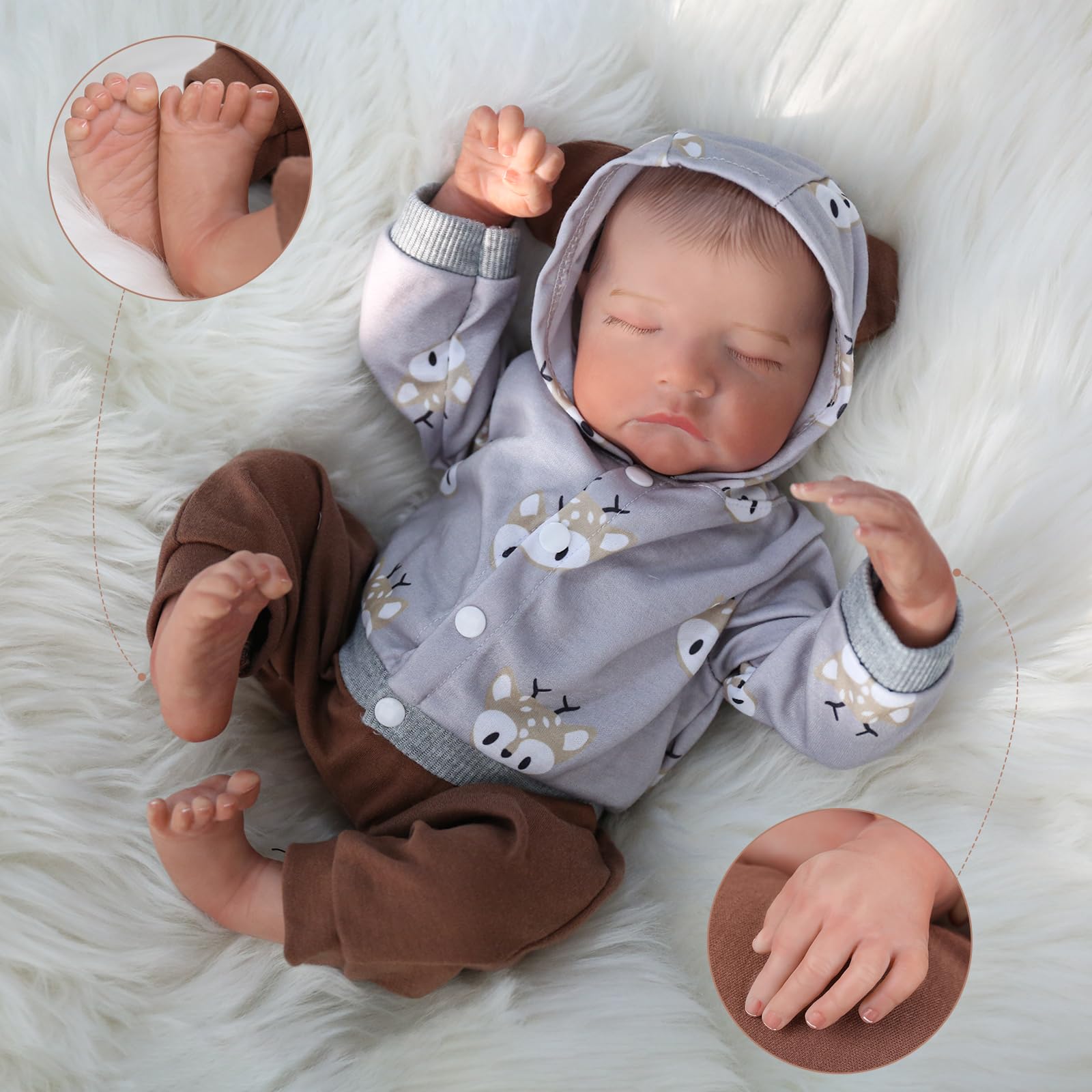 WOOROY 18 Inch Realistic Reborn Baby Doll Boy - Lifelike Weighted Sleeping Newborn Doll with Soft Body, Perfect Gift Toy for Kids Age 3+ | Great for Role Play, Therapy, Collecting & Gift Giving