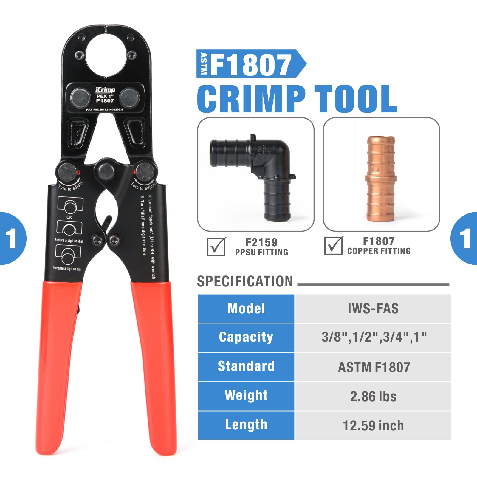Premium iCrimp PEX Copper Ring Crimp Tool Kit with Crimp Ring Cutter - Professional Plumbing Tool Set for PEX Pipe Installation, Repair & DIY Projects - Perfect for Home Renovation, Water Supply Systems & HVAC Work