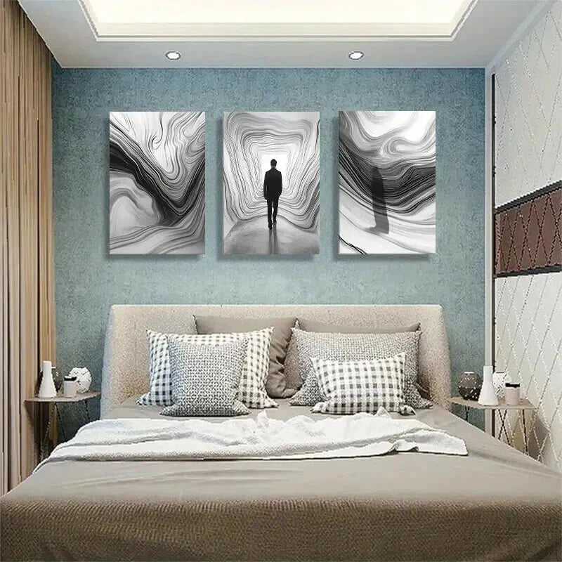 3-Piece Abstract Black and White Pathway Wall Art Set - Framed Canvas 60x90cm | High Quality Print | 100% Australian Made | Ready to Hang | Perfect for Living Room, Bedroom & Office Decor