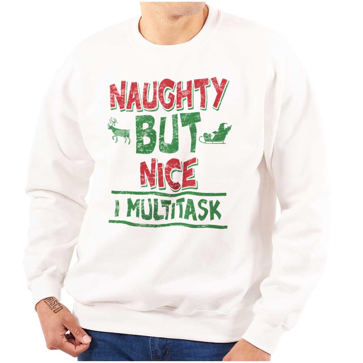 Brisco Brands Christmas Checklist Naughty Nice Tried Sweatshirt for Men & Women - Cozy Holiday Gift & Ugly Sweater Party Outfit