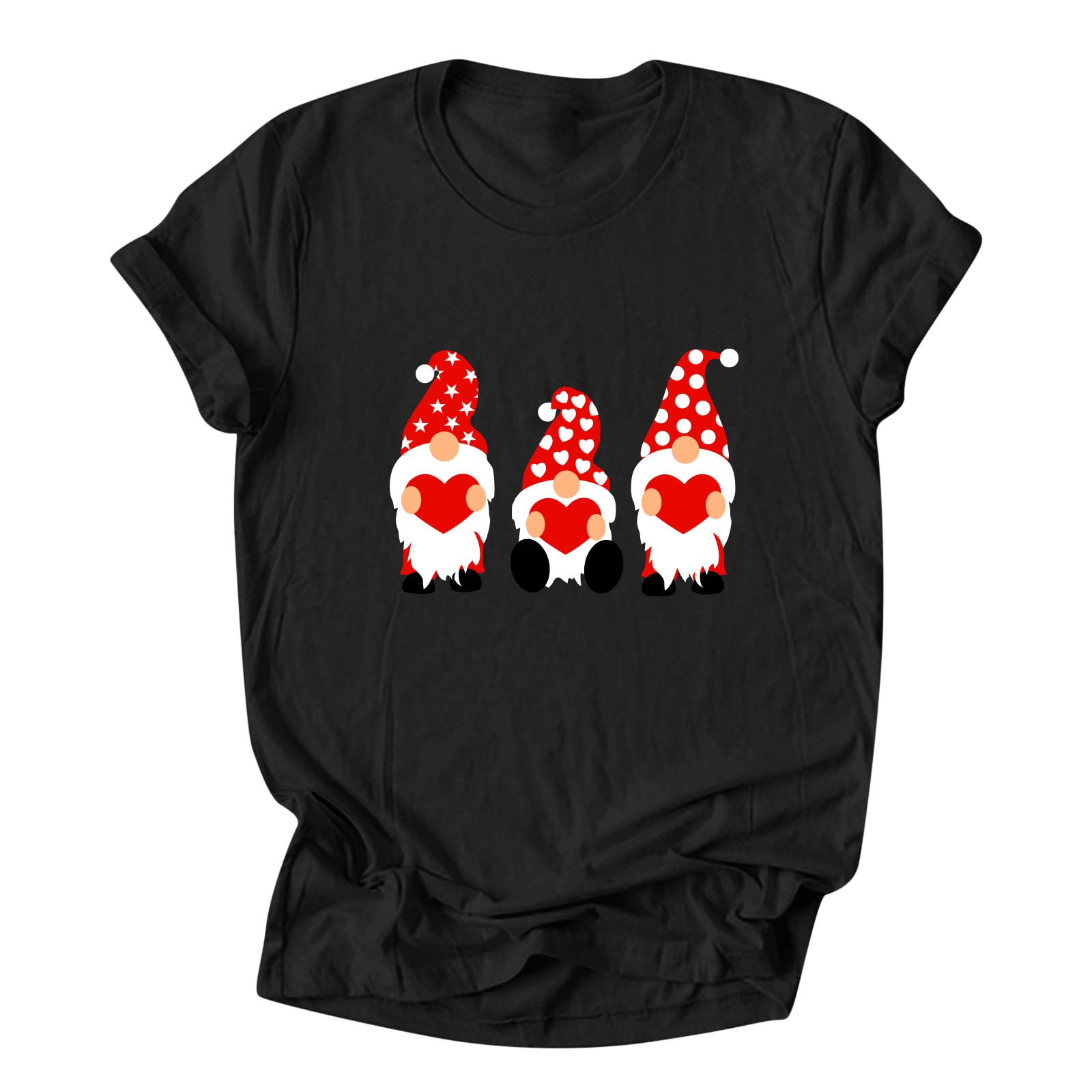 Valentine's Day Women's Cute Gnome Printed T-Shirt - Oversized Short Sleeve Round Neck Summer Blouse for Casual Wear & Romantic Dates