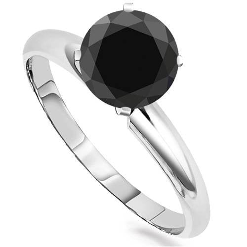 14K Yellow or White Gold 0.5-2.5ct Black Diamond Engagement Ring - 4 Prong Vee Setting, Size 6.5/7 - Classic Wedding Band for Women, Perfect for Proposals, Anniversaries & Special Occasions