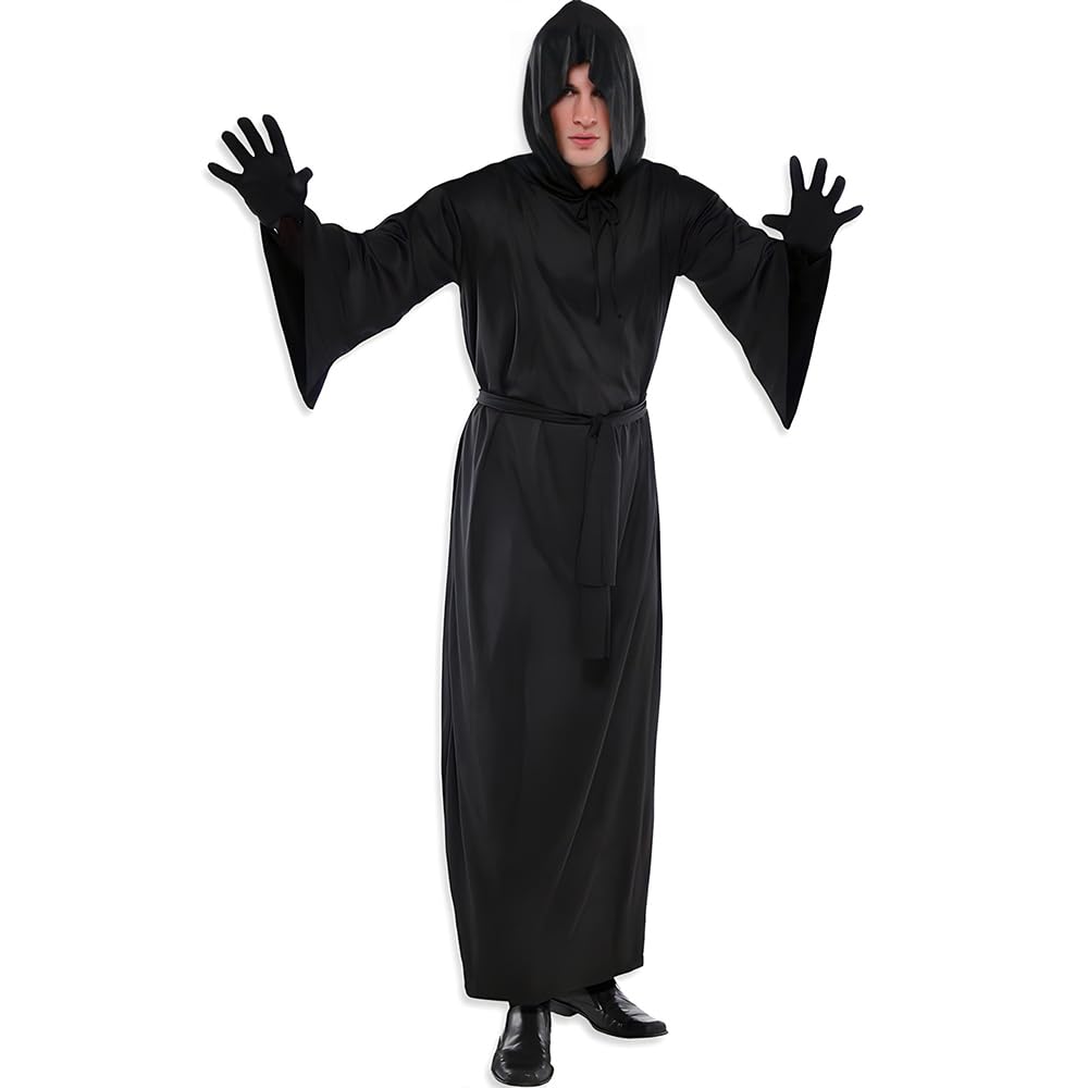 Black Horror Robe for Adults - Scary Halloween Costume with Hooded Design | Perfect for Halloween Parties, Haunted Houses, Cosplay & Horror Events | Spooky Gothic Cloak for Themed Gatherings & Roleplay
