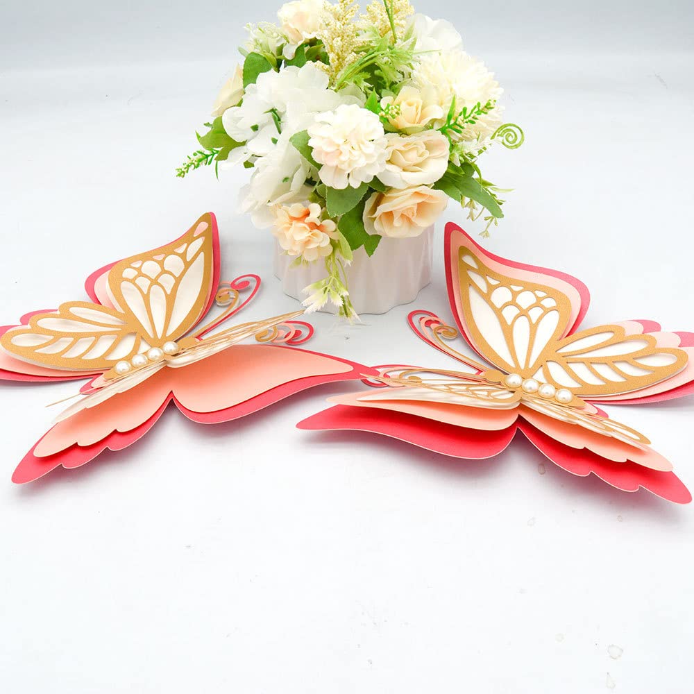 3D Four-Layer Hollow Butterfly Wall Stickers - Elegant Wedding & Home Decor, DIY Wallpaper Pearl Paper Butterflies for Room, Party & Festival Decoration (Pattern 2 Large) - Perfect for Bedroom, Living Room & Event Backdrops