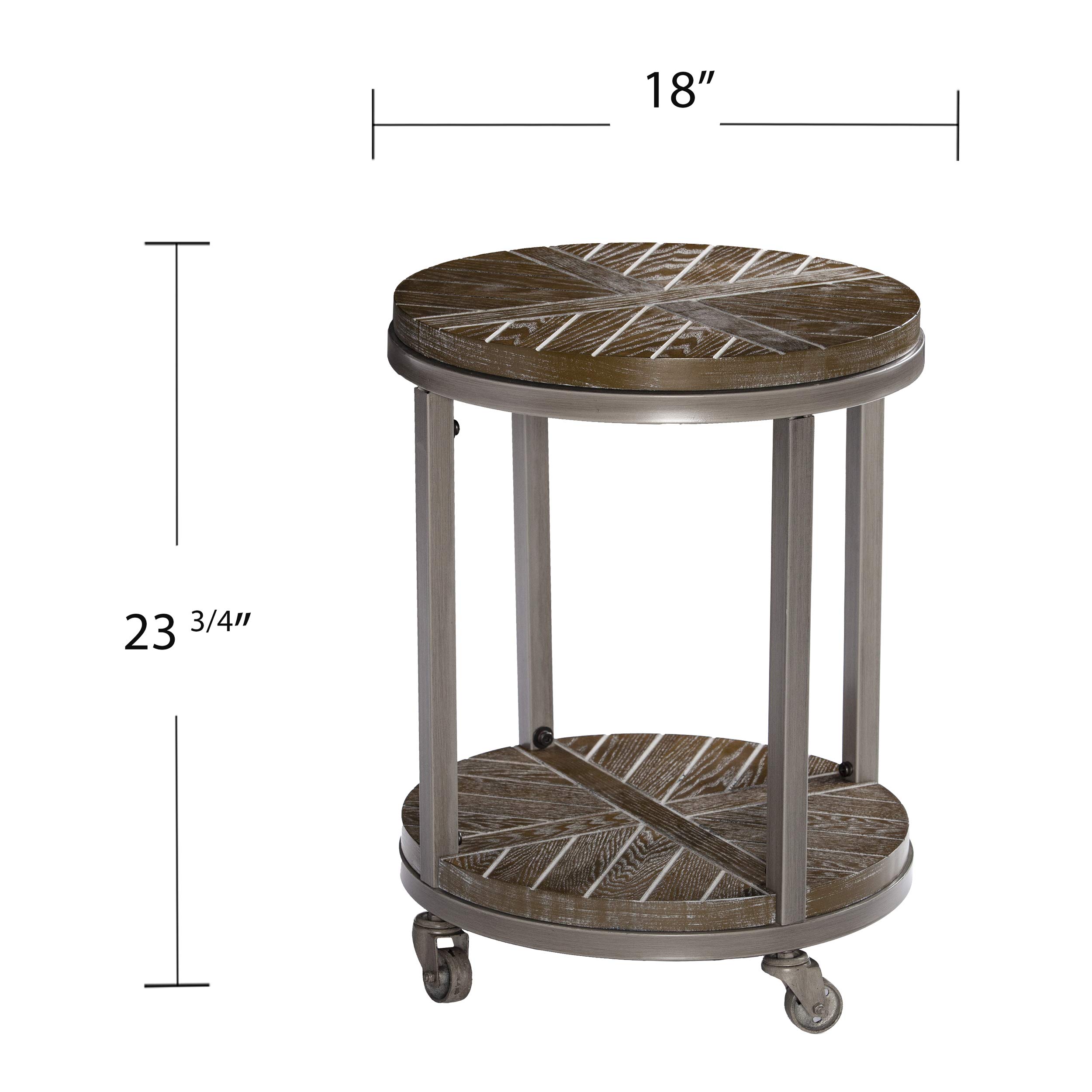 SEI Furniture Konya Urban Industrial Round End Table - White Limed Burnt Oak & Distressed Gray Finish | Modern Side Table for Living Room, Bedroom, or Office
