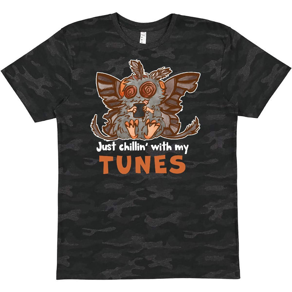 Inktastic Just Chilling with My Tunes Creepy Moth Monster Graphic T-Shirt for Men & Women - Cool Music Lover Tee for Concerts, Parties & Casual Wear