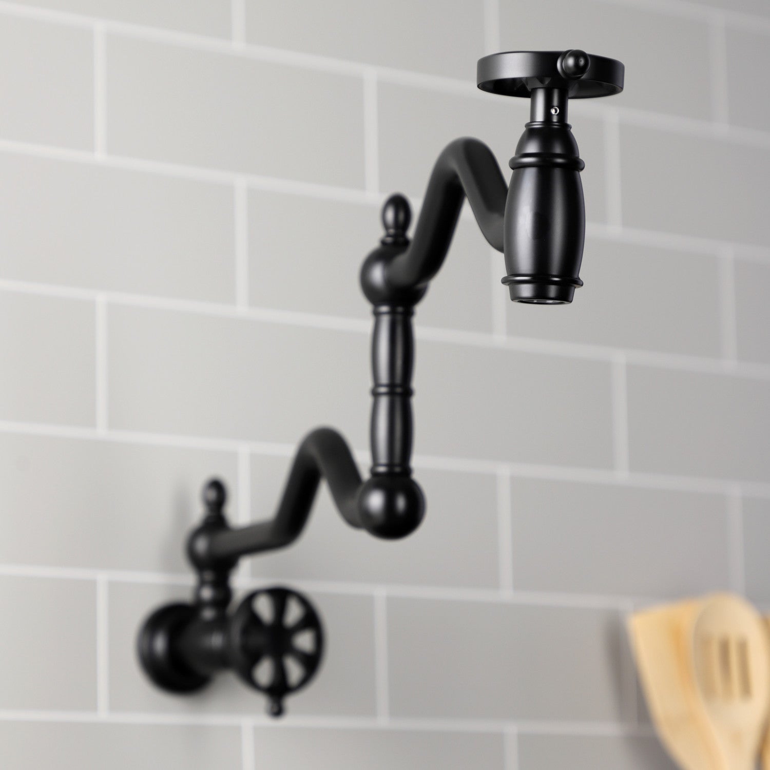 Belknap KS2100RX Matte Black Two Handle Pot Filler Faucet - Wall Mounted Kitchen Sink Faucet for Cooking, Filling Pots & Pans - Perfect for Home Chefs & Professional Kitchens