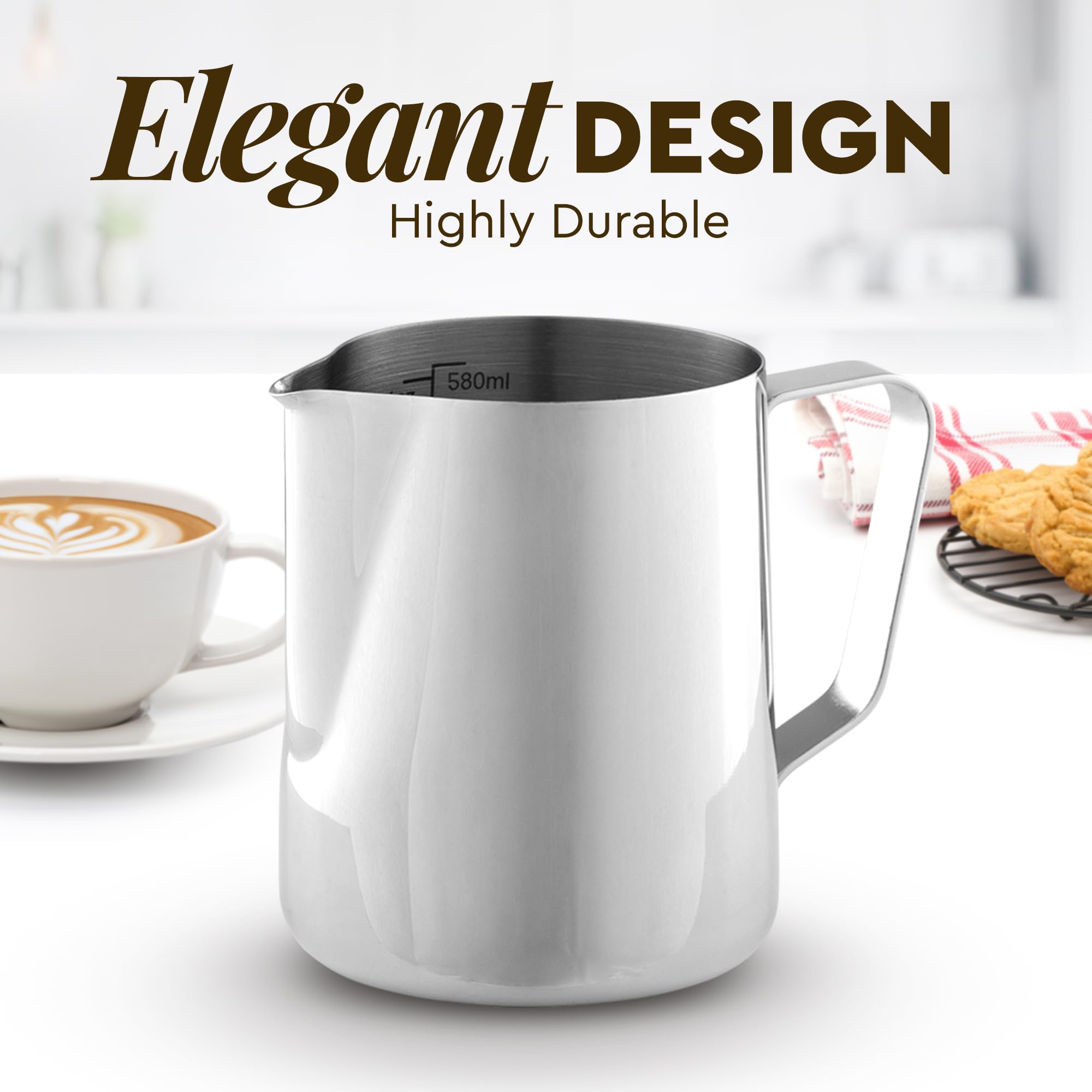 Premium Stainless Steel Milk Frother Pitcher 350ml/600ml/950ml (12oz/20oz/32oz) - Barista-Grade Latte Art Frothing Cup with Measurement Markings & Laser-Welded Handle - Perfect for Home Coffee Making, Cafe Use & Hot Chocolate Preparation