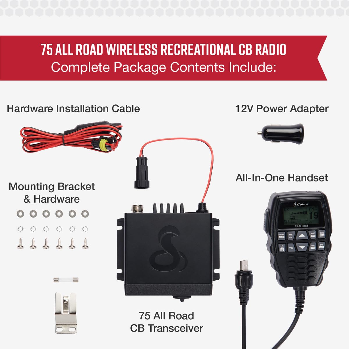 Cobra 75 All Road Wireless CB Radio - Dual-Mode AM/FM, 40 Channels, Bluetooth, Noise Cancellation, Waterproof, 4W Output (Black) | For Truckers & Off-Road Adventures