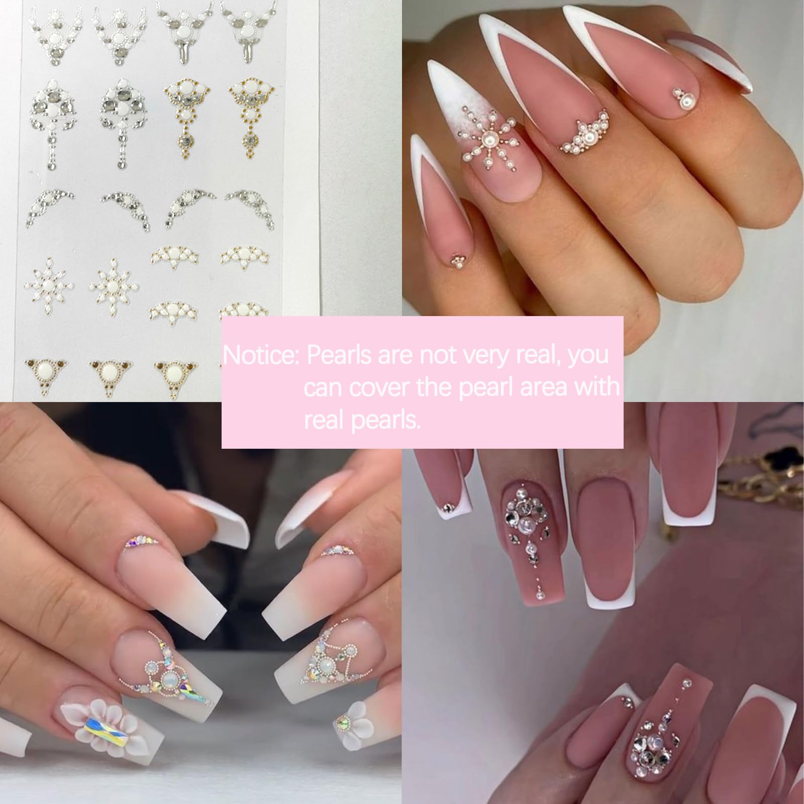 5D Nail Art Stickers - 3D Self-Adhesive Nail Gems Decals in White Gold & Silver Designs | DIY Nail Art Supplies for Women | Perfect for Manicures, Parties & Special Occasions