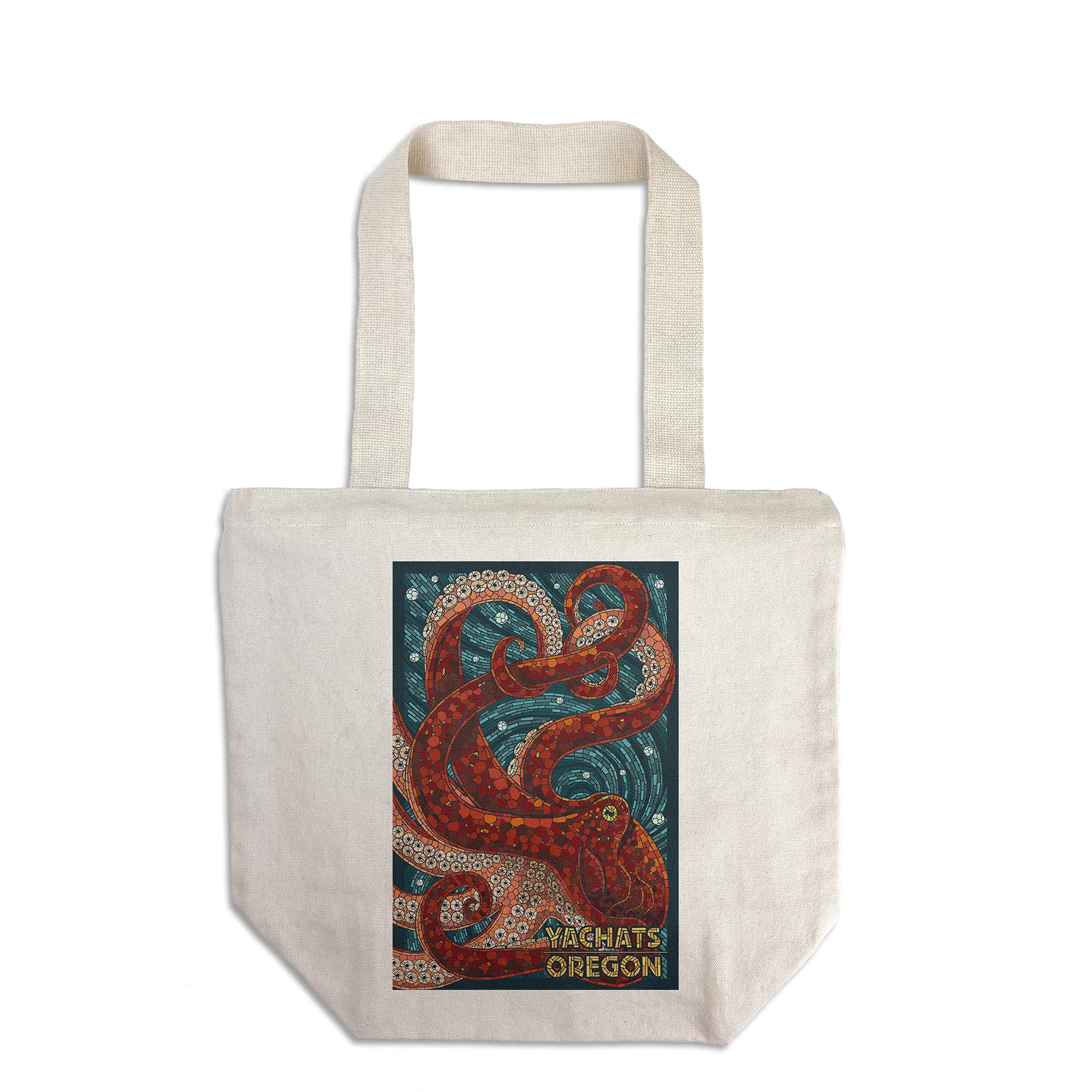 Lantern Press Yachats Oregon Octopus Mosaic Tote Bag - 100% Cotton Canvas Reusable Shopping Bag for Groceries, Beach & Everyday Use