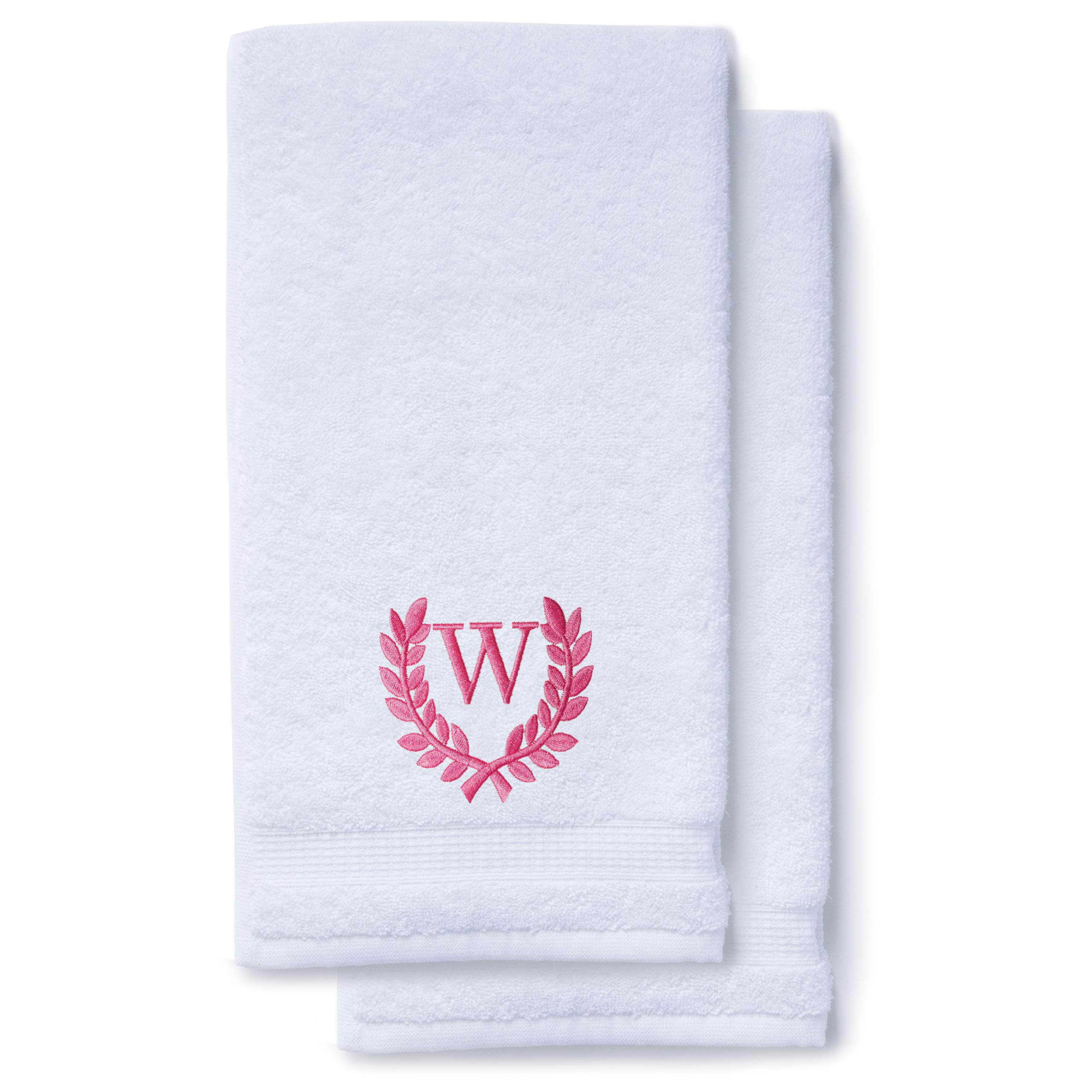 Personalized Monogrammed Hand Towels - Luxury Turkish Cotton Bath & Kitchen Towels Set of 2 (16x30 Inch) | Wedding Gift, Bridal Shower, Spa Decor | Soft Oversized Towels for Bathroom, Makeup & Guest Use