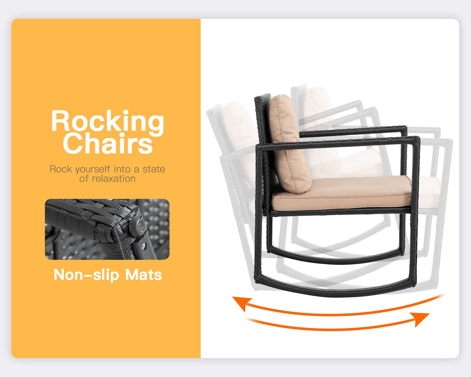 Best 3-Piece Wicker Patio Furniture Set - Outdoor Rocking Chairs with Rattan Coffee Table & Cushions for Front Porch, Garden or Backyard Relaxation