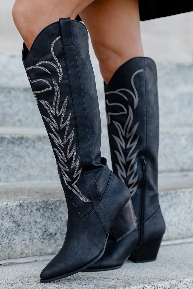 Shania Black Genuine Leather Cowboy Boots for Women - Western Style with Contrast Stitching - Comfortable & Durable Riding Boots - Perfect for Country Music Festivals, Rodeos & Western Fashion