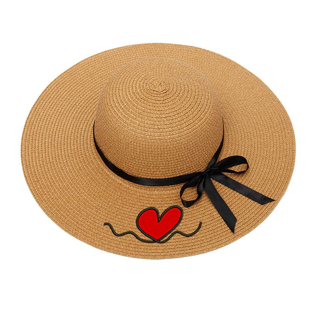 Custom Embroidered Women's Straw Hat with Text & Logo - Wide Brim Summer Beach Hat for Outdoor Activities, Vacations & Sun Protection