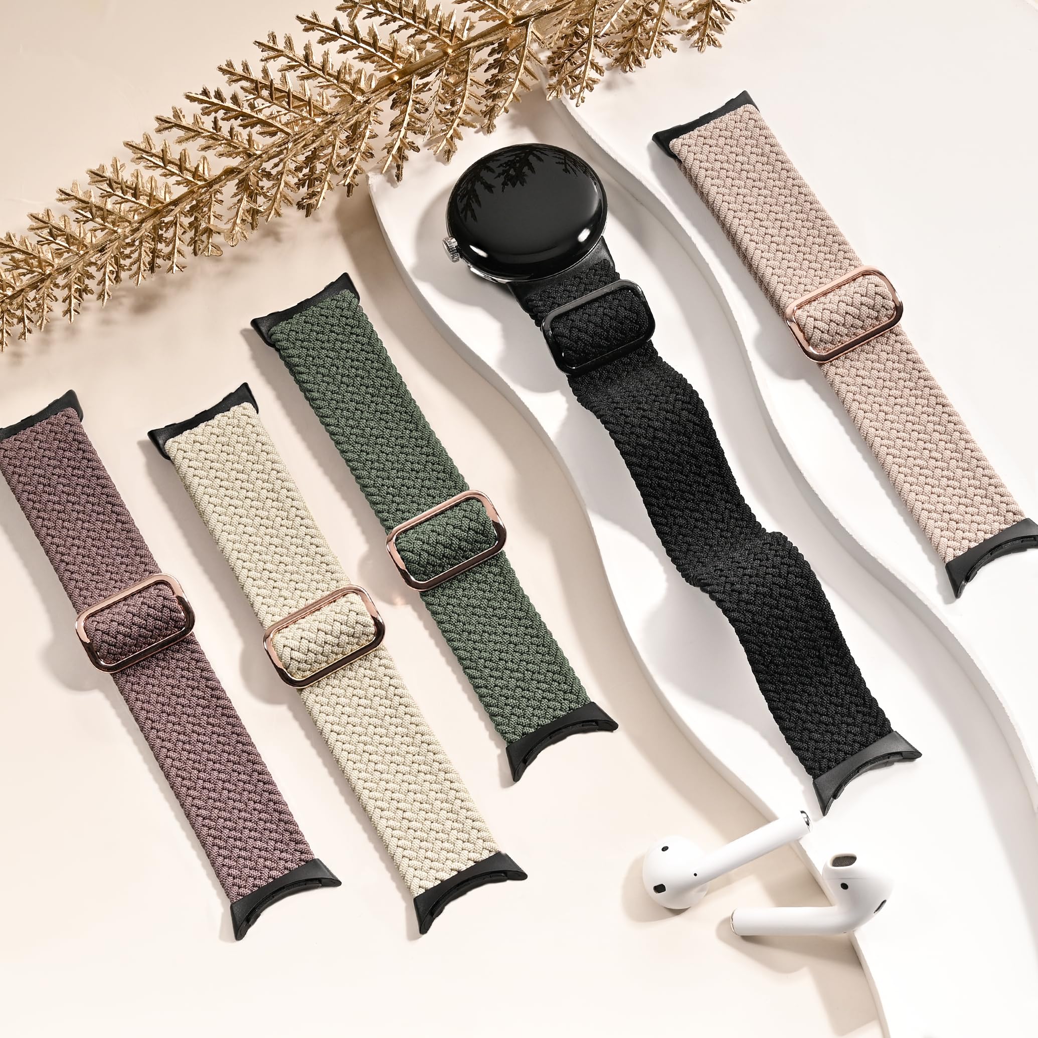 Braided Nylon Watch Bands for Google Pixel Watch 3 41mm & Pixel Watch 2 - 5 Pack Stretchy Elastic Replacement Straps for Women - Perfect for Workouts, Running & Everyday Wear