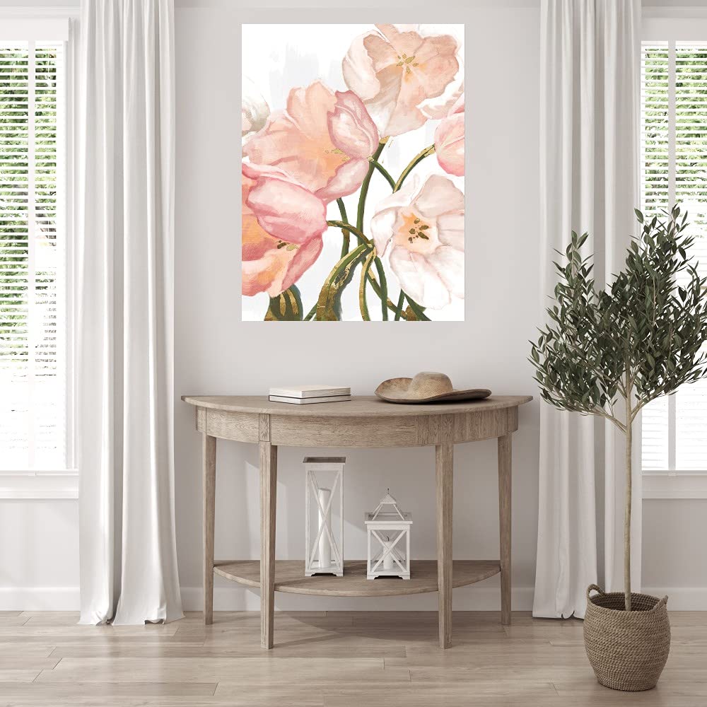 Pink Blush Tulips Canvas Wall Art - Hand Painted Floral Painting by Willowbrook Fine Art - 42x56 Inches - Ready to Hang - Perfect for Living Room, Bedroom, Office Decor - Elegant Home & Interior Design Accent