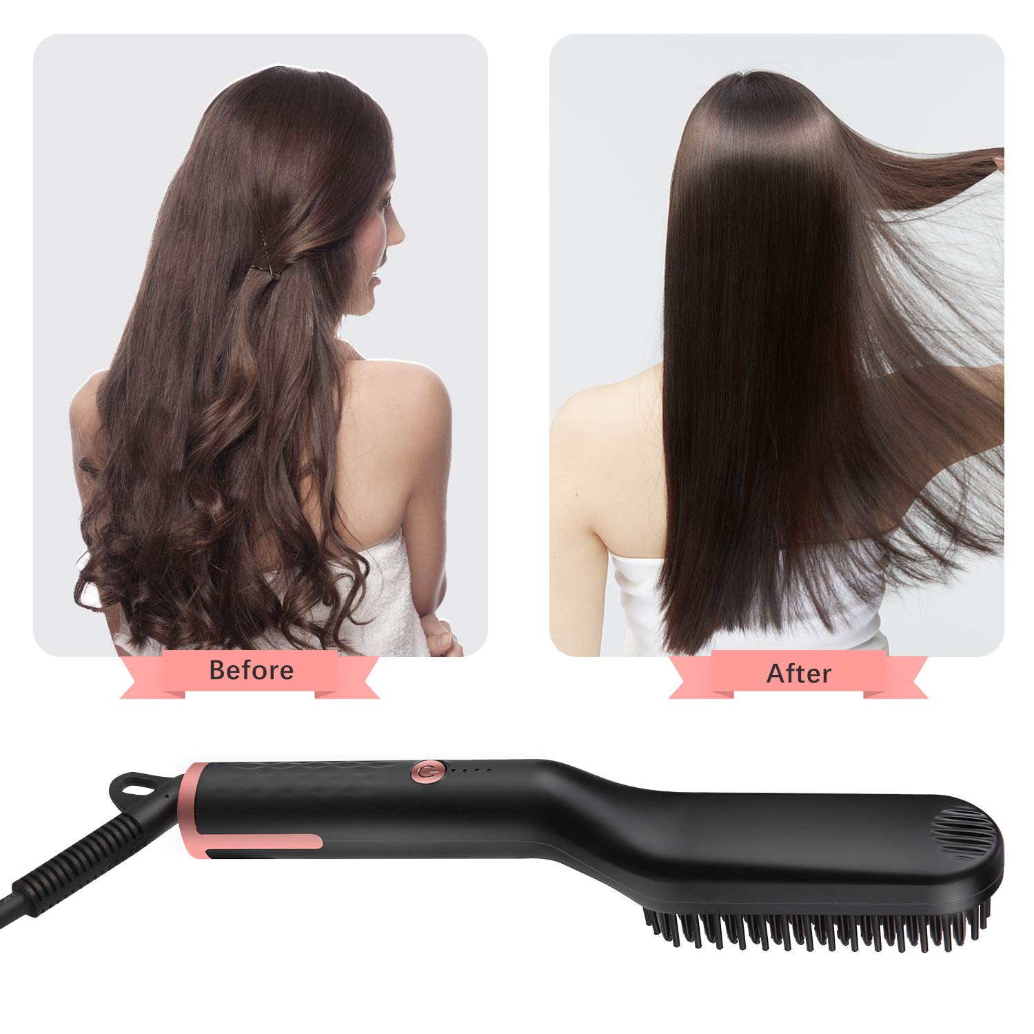 WT-023 3-in-1 Electric Straightening Brush - Fast Heating Hair Styler for Men's Beard & Women's Hair - Works on Long & Short Hair - Perfect for Home, Travel & Salon Use