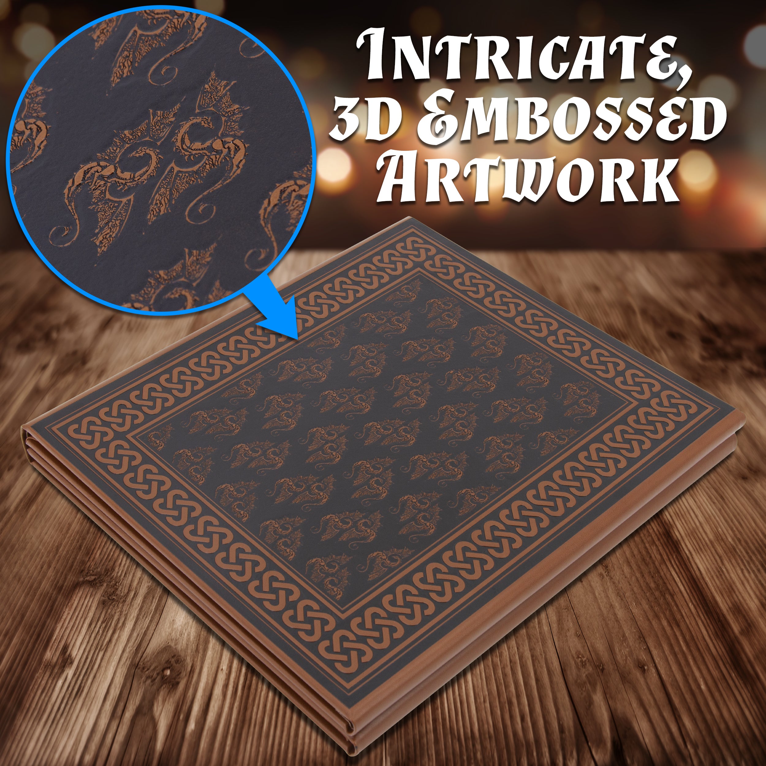 Faux Leather 4-Panel DM Screen with Wet Erase Pockets - Embossed Folding Game Master Screen for Dungeons & Dragons RPG - Black/Brown (Inserts Not Included) - Perfect for Tabletop Gaming Sessions & RPG Campaigns