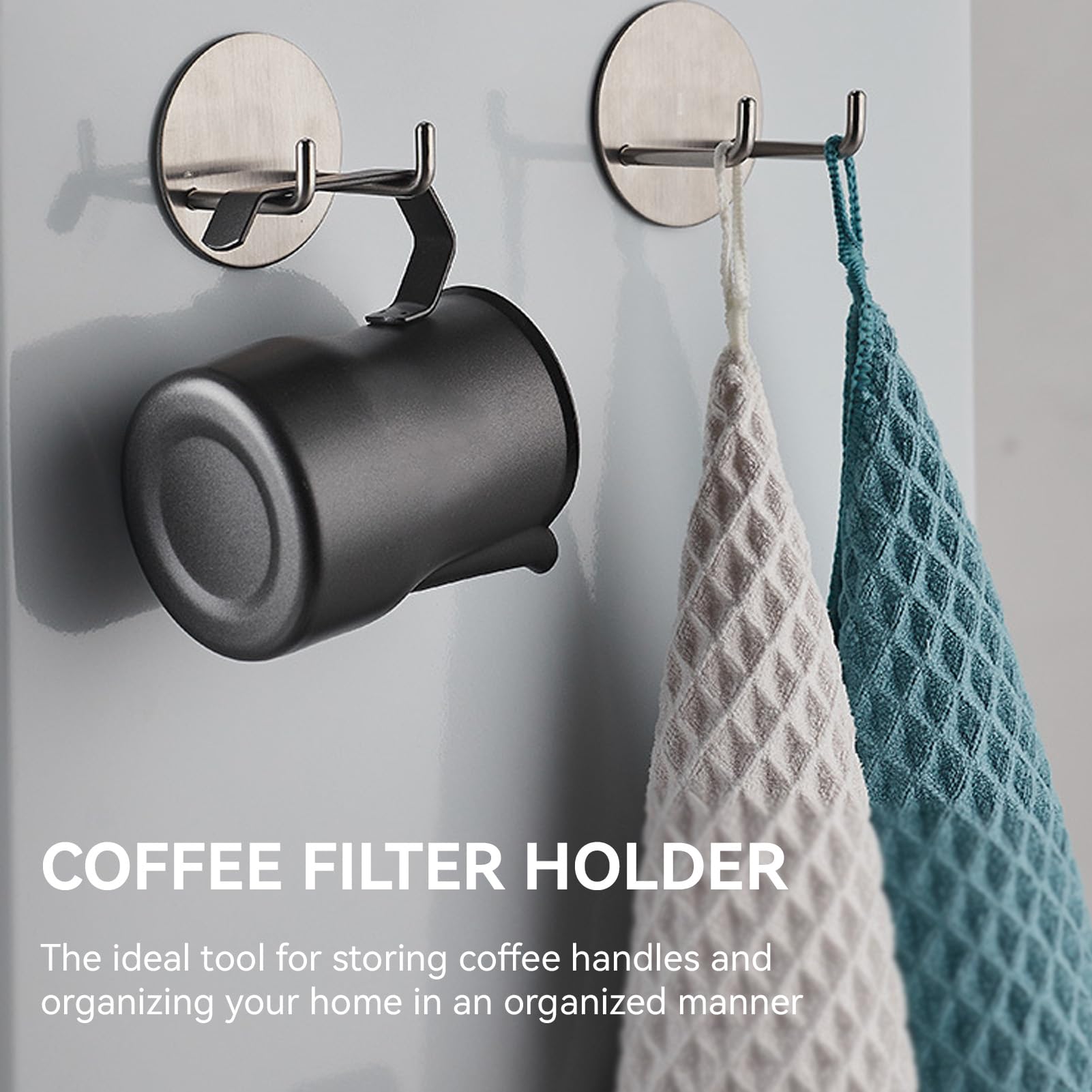 2Pcs Stainless Steel Coffee Filter & Shower Hook - Wall Mounted for Kitchen & Bathroom