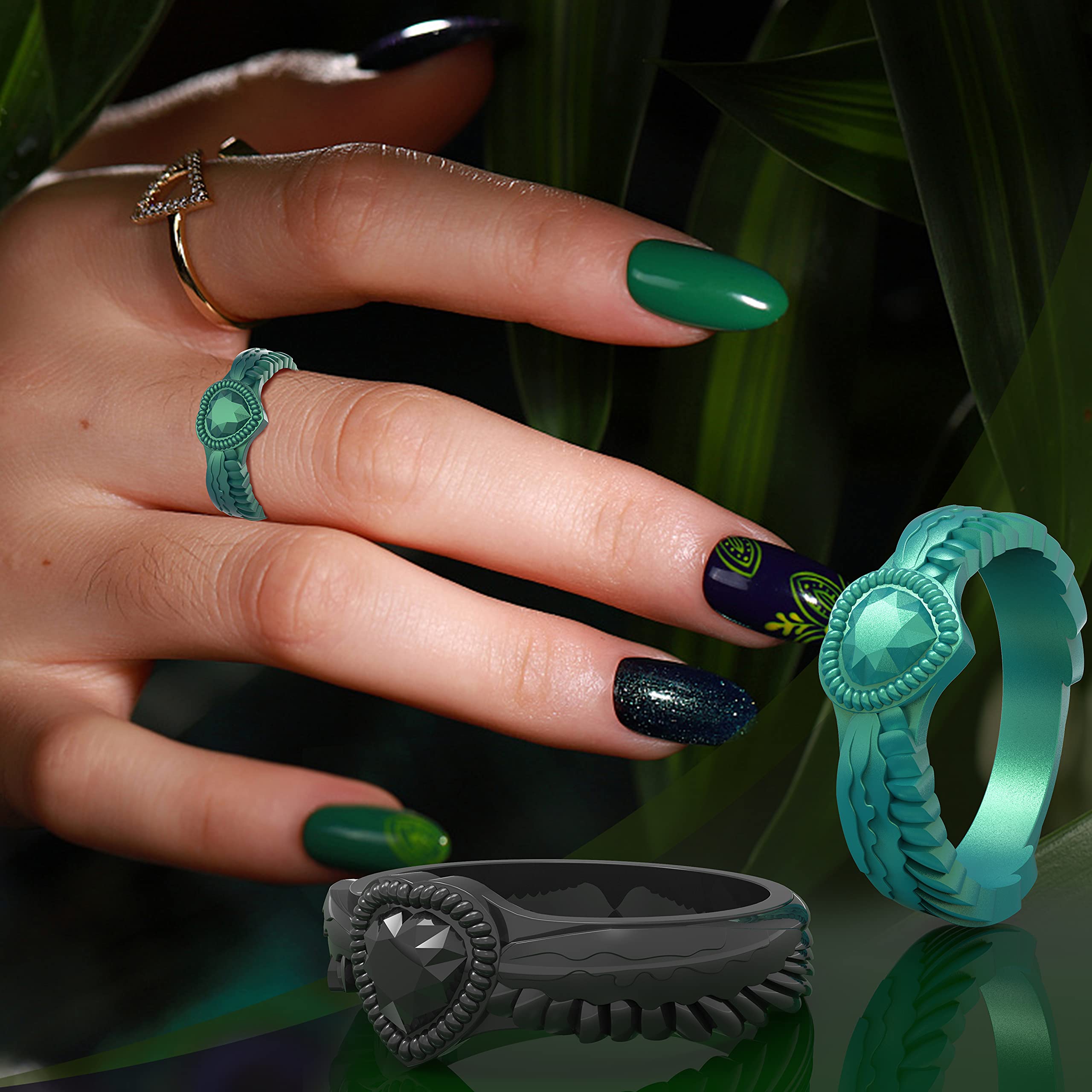 Zollen 4/7 Pack Silicone Wedding Rings for Women - Stackable Rubber Bands with Heart Diamond & Wings Design - Comfortable, Durable & Hypoallergenic - Perfect for Active Lifestyles, Travel, Gym & Everyday Wear