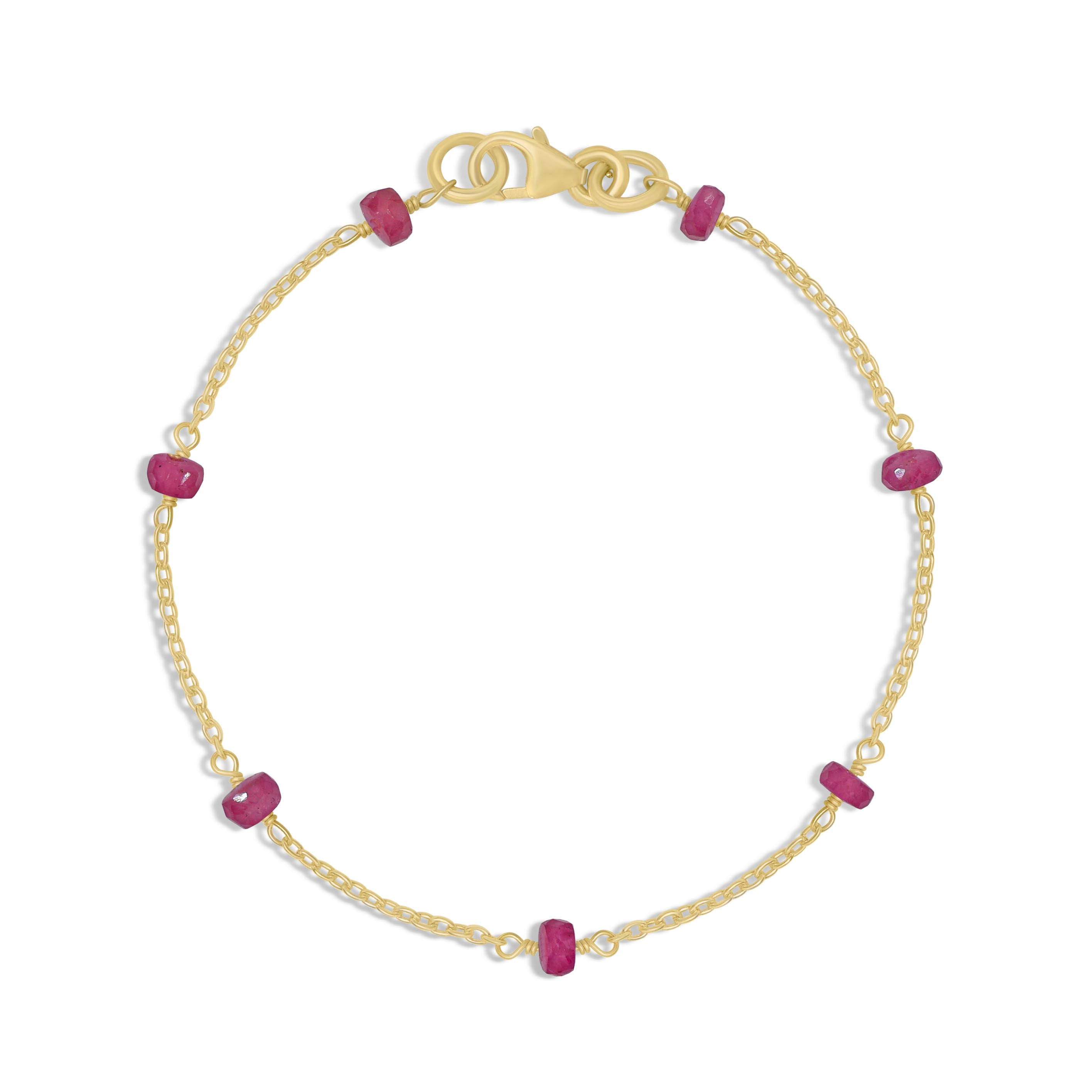 Natural Ruby Rondelle Beaded Bracelet - Minimalist Gold Chain Jewelry for Women, Elegant Gift for Birthday, Anniversary & Everyday Wear