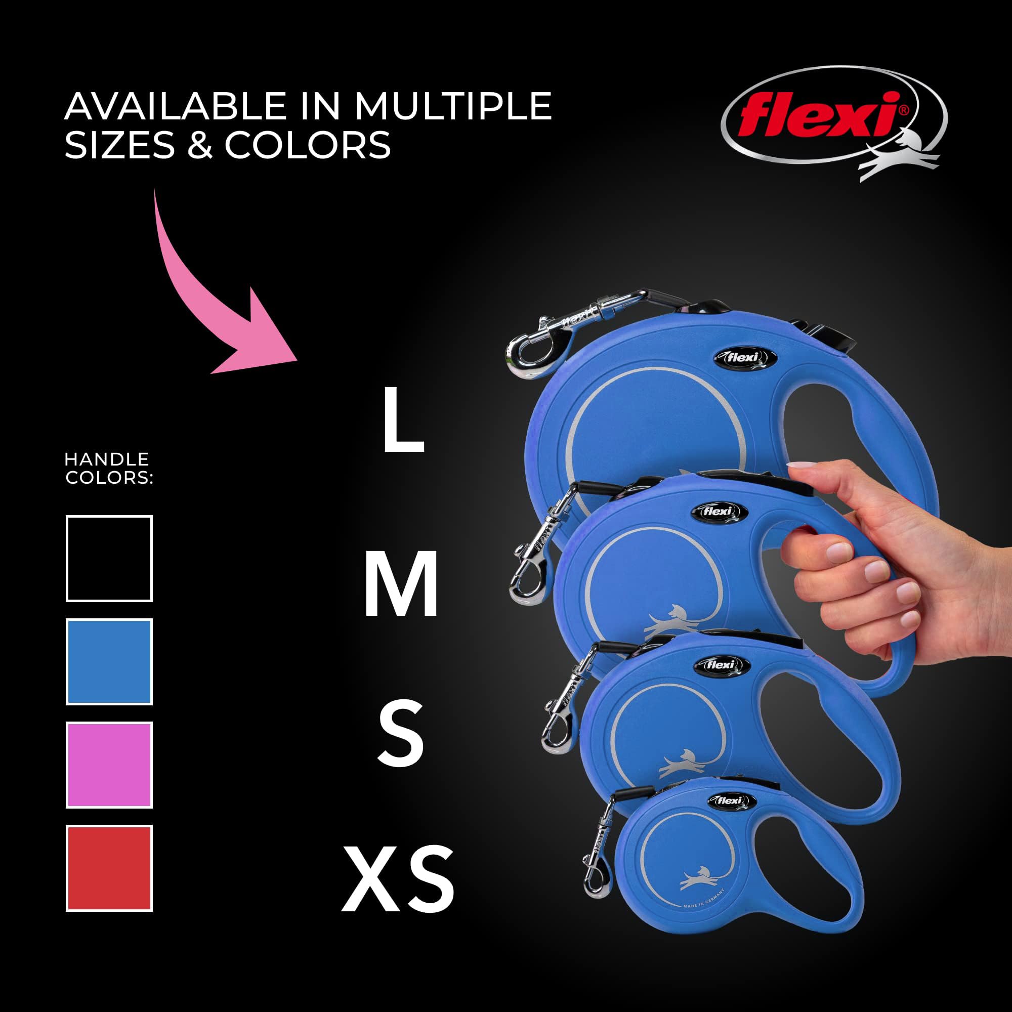 FLEXI New Classic Retractable Dog Leash for Large Dogs Up to 110 lbs - 16ft Tangle-Free Pet Walking Leash with One-Hand Brake, Pause & Lock | German Engineered Durable Design | Perfect for Park Walks, Hiking & Outdoor Adventures (Blue)