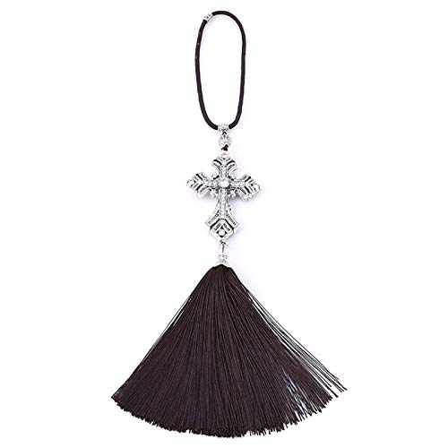 Christian Cross Car Pendant - Silver Metal & Crystal Decor for Rear View Mirror - Auto Styling Accessories