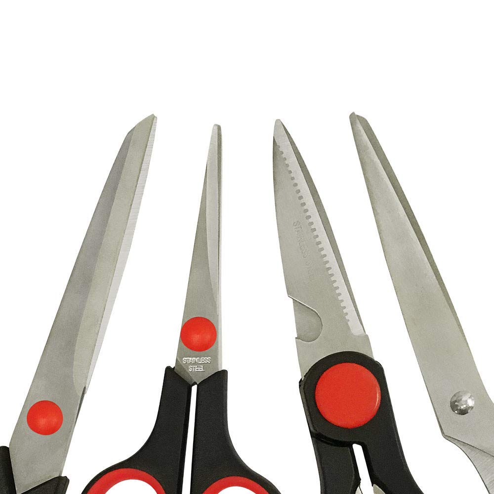 Premium Stainless Steel Heat-Treated Scissors Set - 4-Piece Multi-Purpose Kitchen & Craft Shears for Cutting Fabric, Paper, Herbs & More - Ideal for Home, Office & DIY Projects