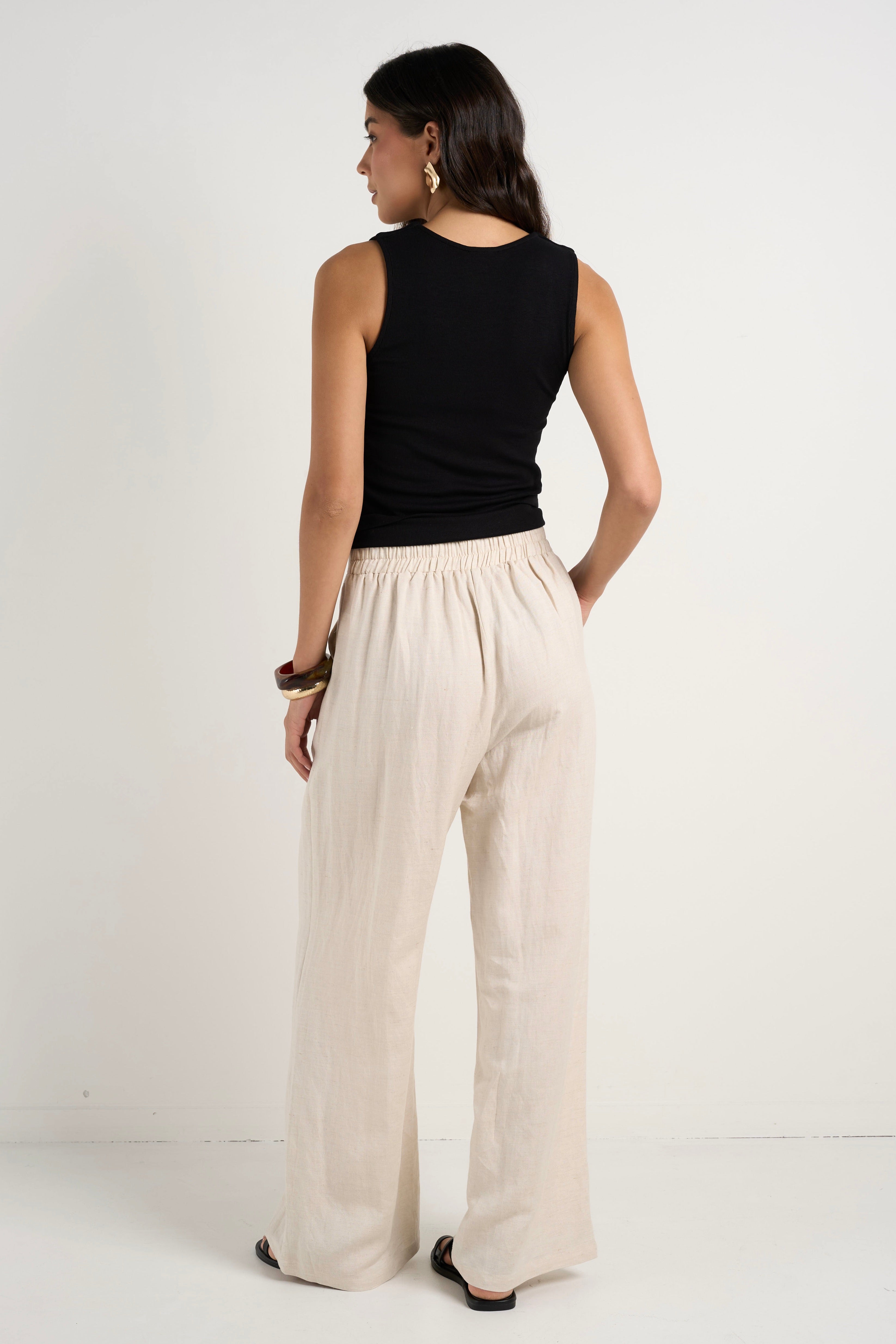 Guardian Natural Linen Viscose Elastic Waist Pants for Women - Comfortable Stretchy Lounge Pants for Yoga, Travel & Home Wear