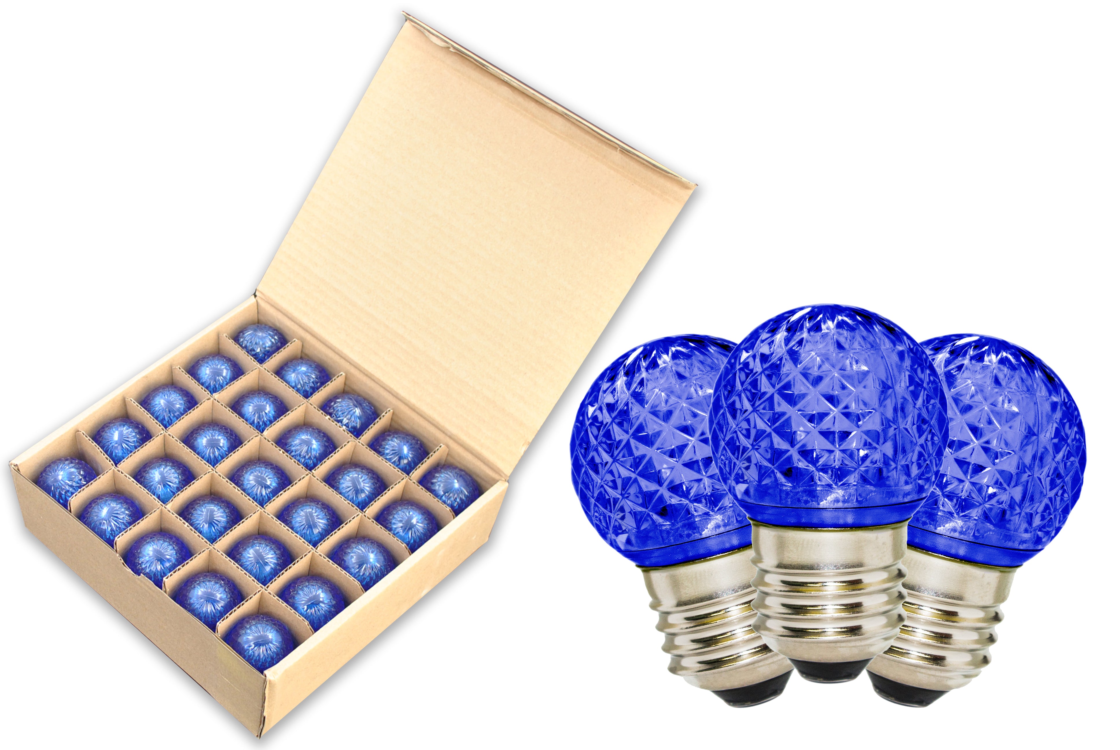 25 Pack G40 Non-Dimmable Blue LED Commercial Retrofit Bulbs with E26 Base - Perfect for Restaurants, Bars, and Themed Lighting Decorations