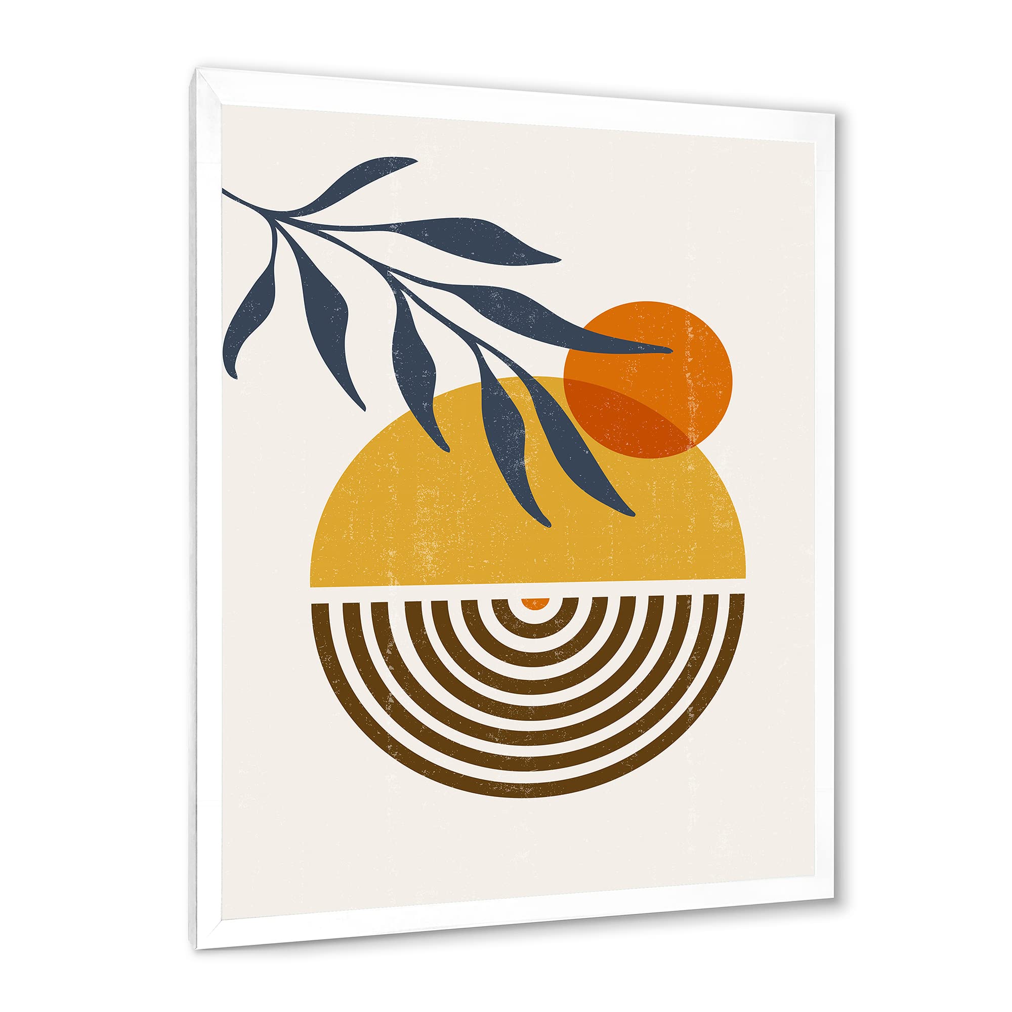 DesignQ Botanical Minimalist Leaf Abstract Shapes IV Modern Framed Wall Art - Perfect for Living Room, Bedroom & Office Decor