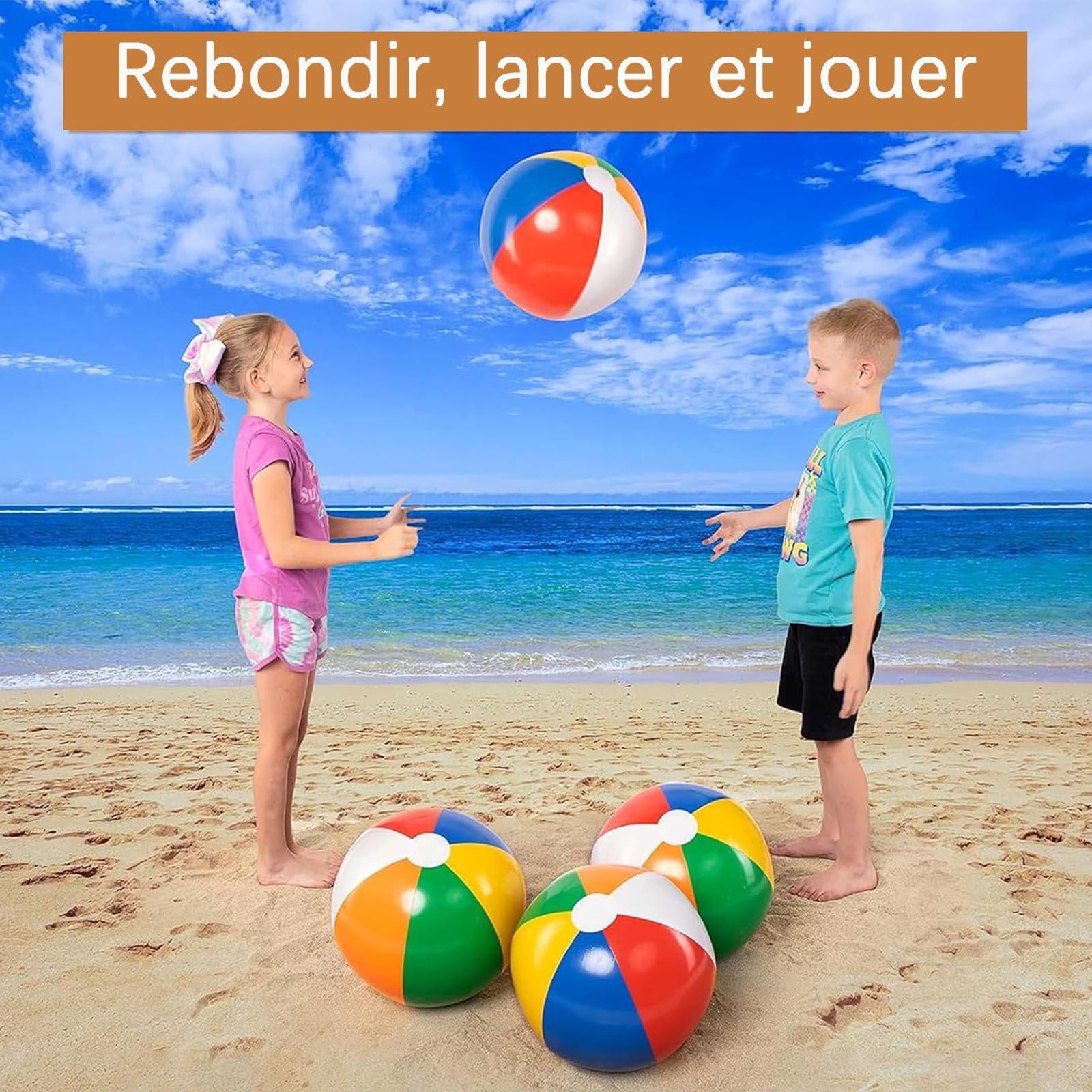 4-Piece Inflatable Pool Ball Set - 2 Footballs & 2 Colorful Beach Balls for Swimming Pool, Beach Parties & Outdoor Water Games - Perfect for Summer Fun, Kids Play & Backyard Activities