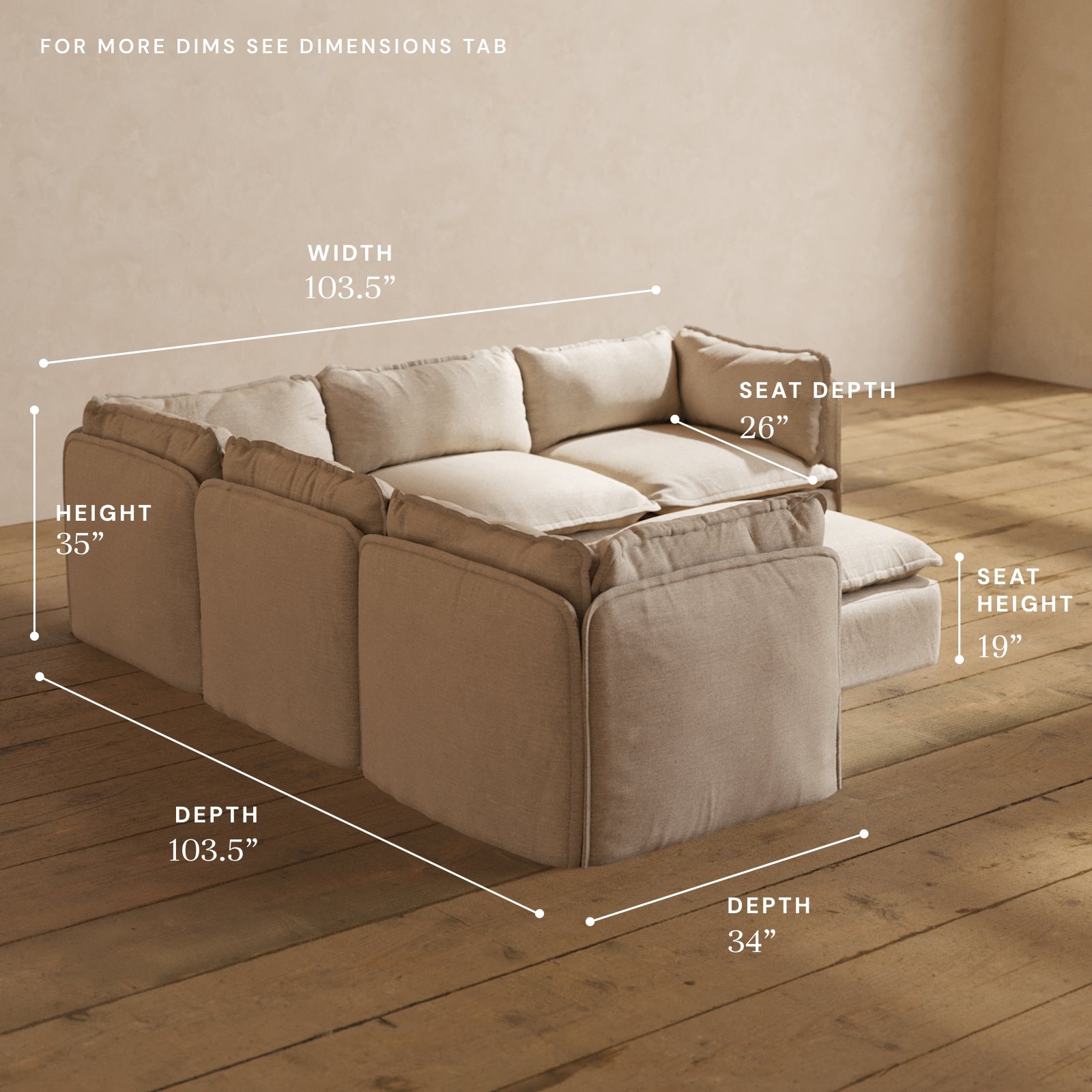 Premium 5-Seater Modular Corner Sectional Sofa with Ottoman in Oat - Soft Deluxe Blend Fabric for Living Room, Family Room & Home Theater Comfort