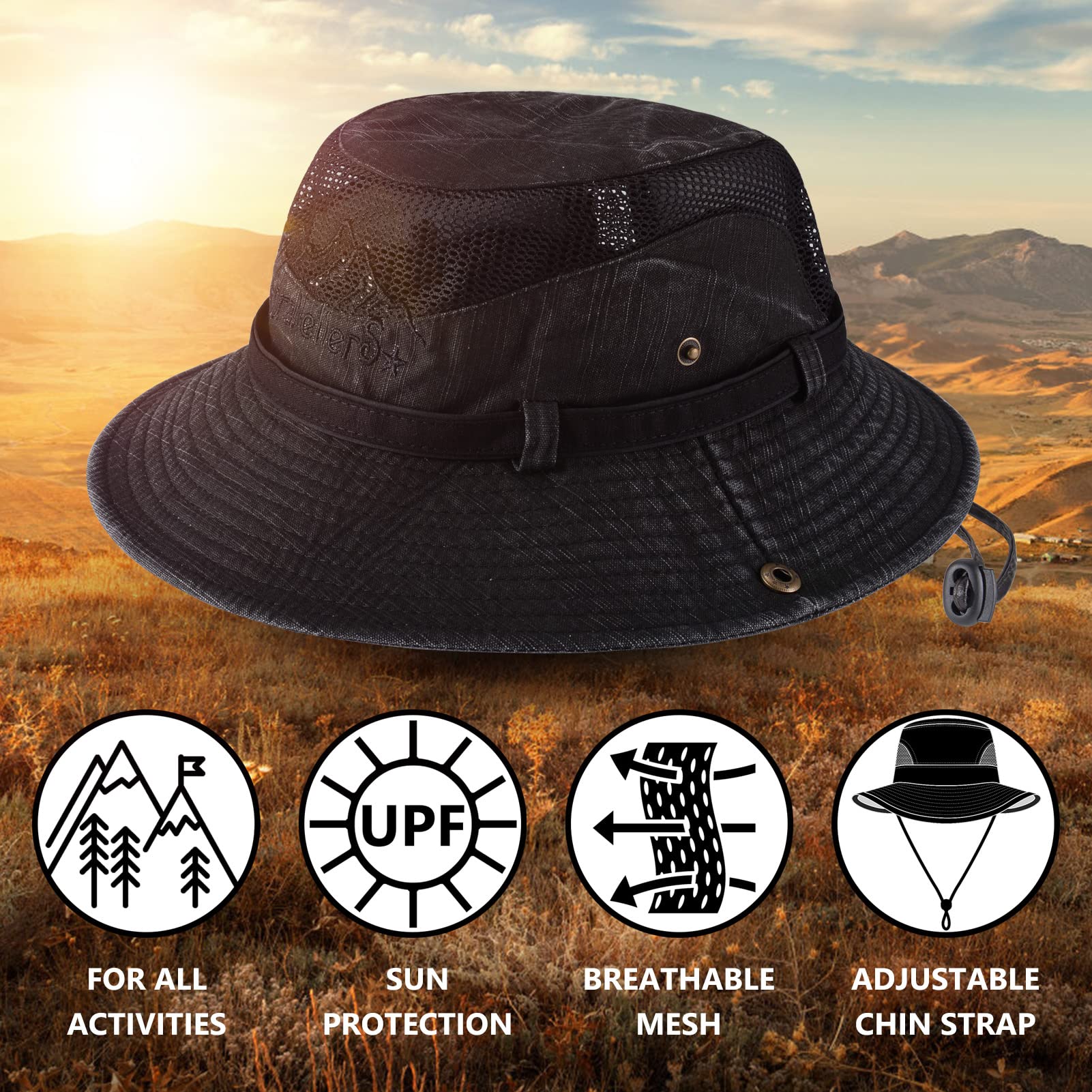 UPF 50+ Sun Hat for Men & Women - Wide Brim Bucket Fishing Hat with Neck Flap - Safari Boonie Hat for Outdoor, Beach, Hiking & Travel