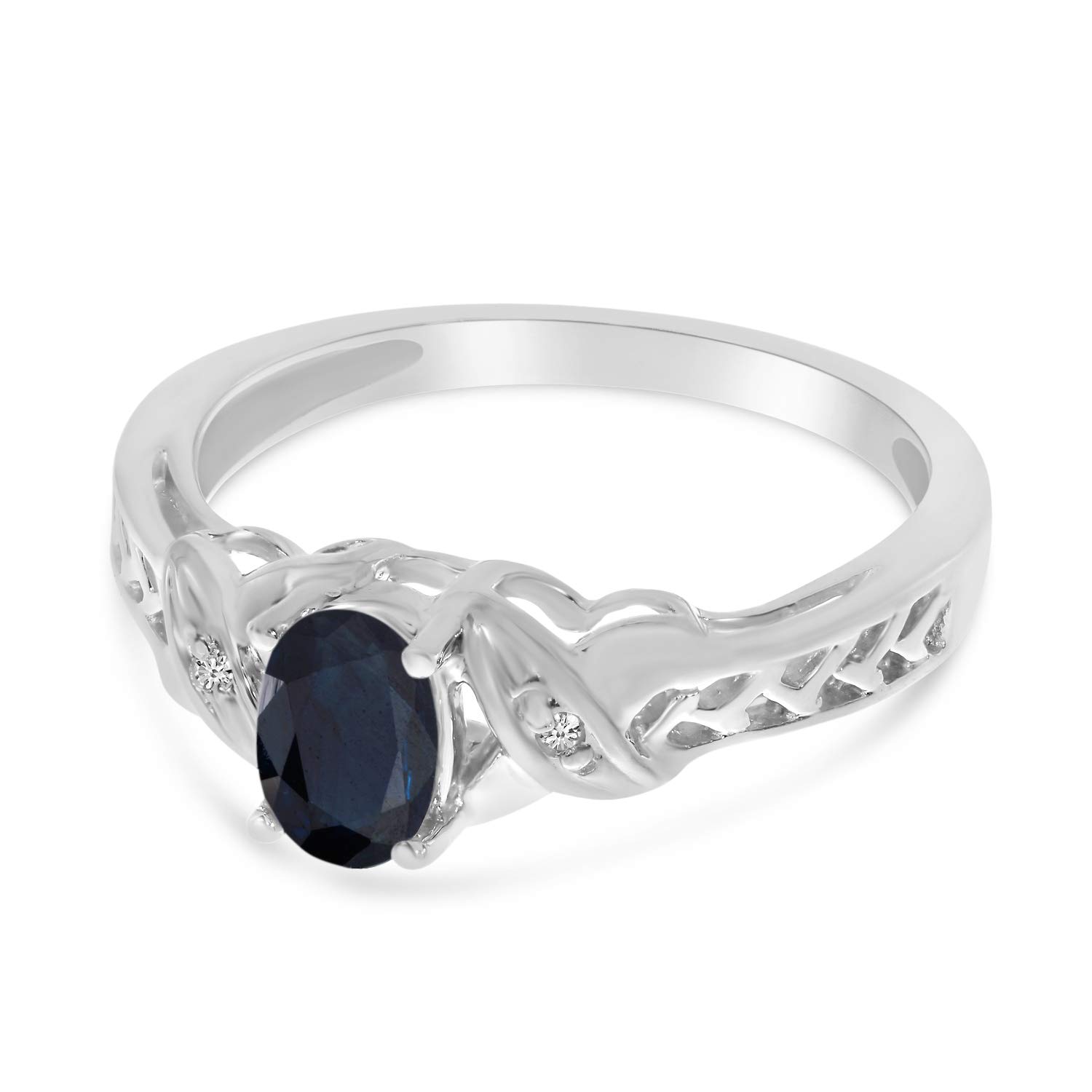 10K White Gold Oval Sapphire and Diamond Ring for Women | Elegant Engagement, Wedding, Anniversary Gift | Perfect for Proposals, Bridal Jewelry, and Special Occasions