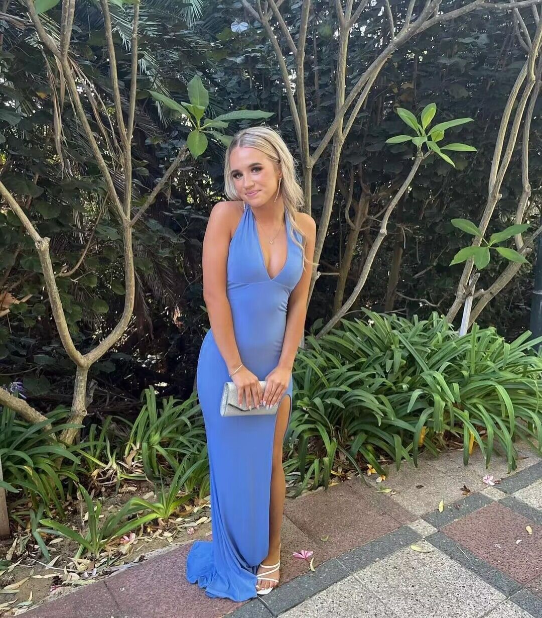 Elegant Deep V Neck Blue Sheath Long Prom Dress J2776 - Perfect for Homecoming, Formal Events & Evening Parties