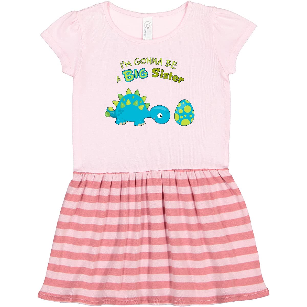 Inktastic Happy Dinosaur Future Big Sister Toddler Dress - Cute Dino Print Baby Girl Outfit for Birthday, Sibling Announcement & Family Photos